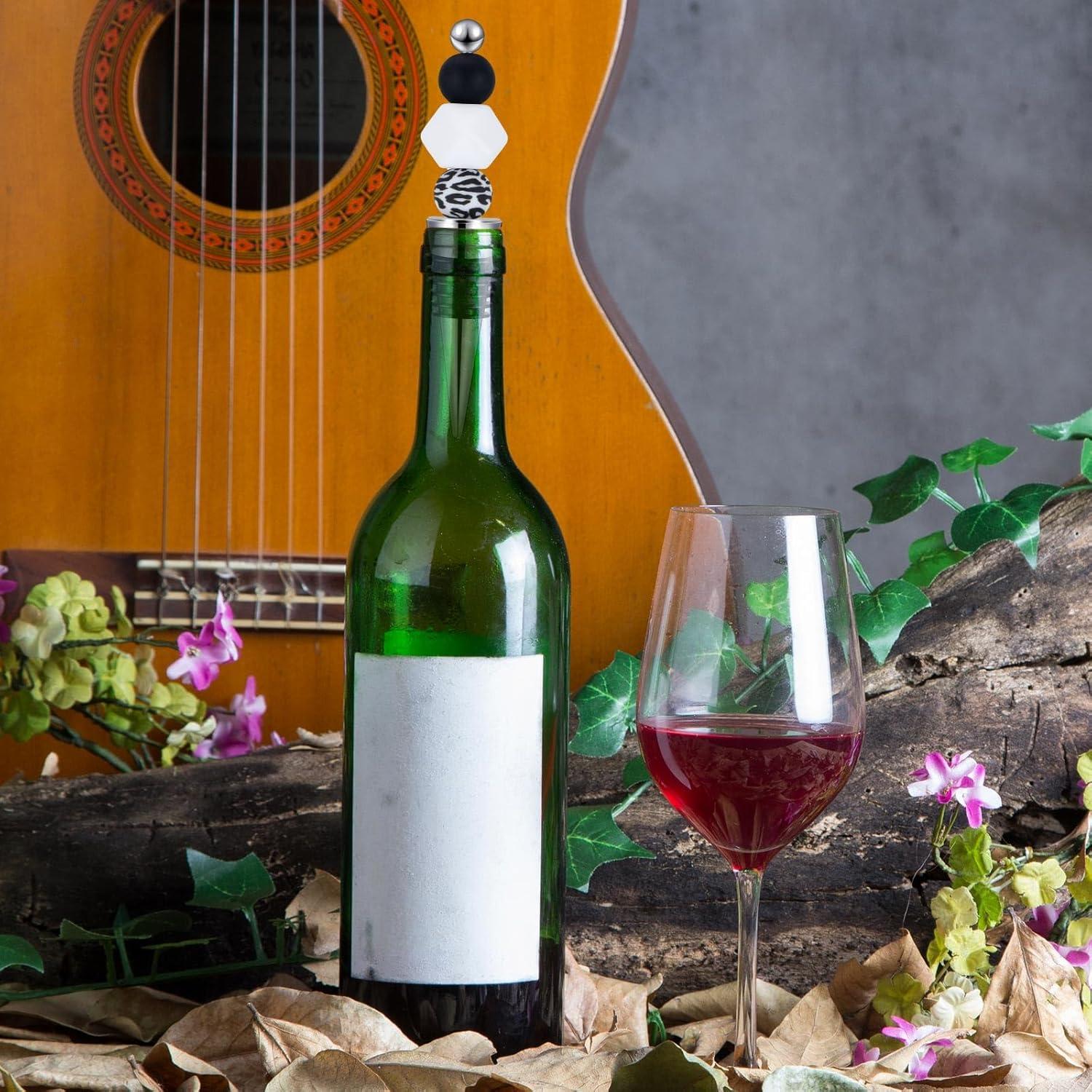 Kosiz 20 Tapones de Vino Decorativos Reutilizables Negro y Plata