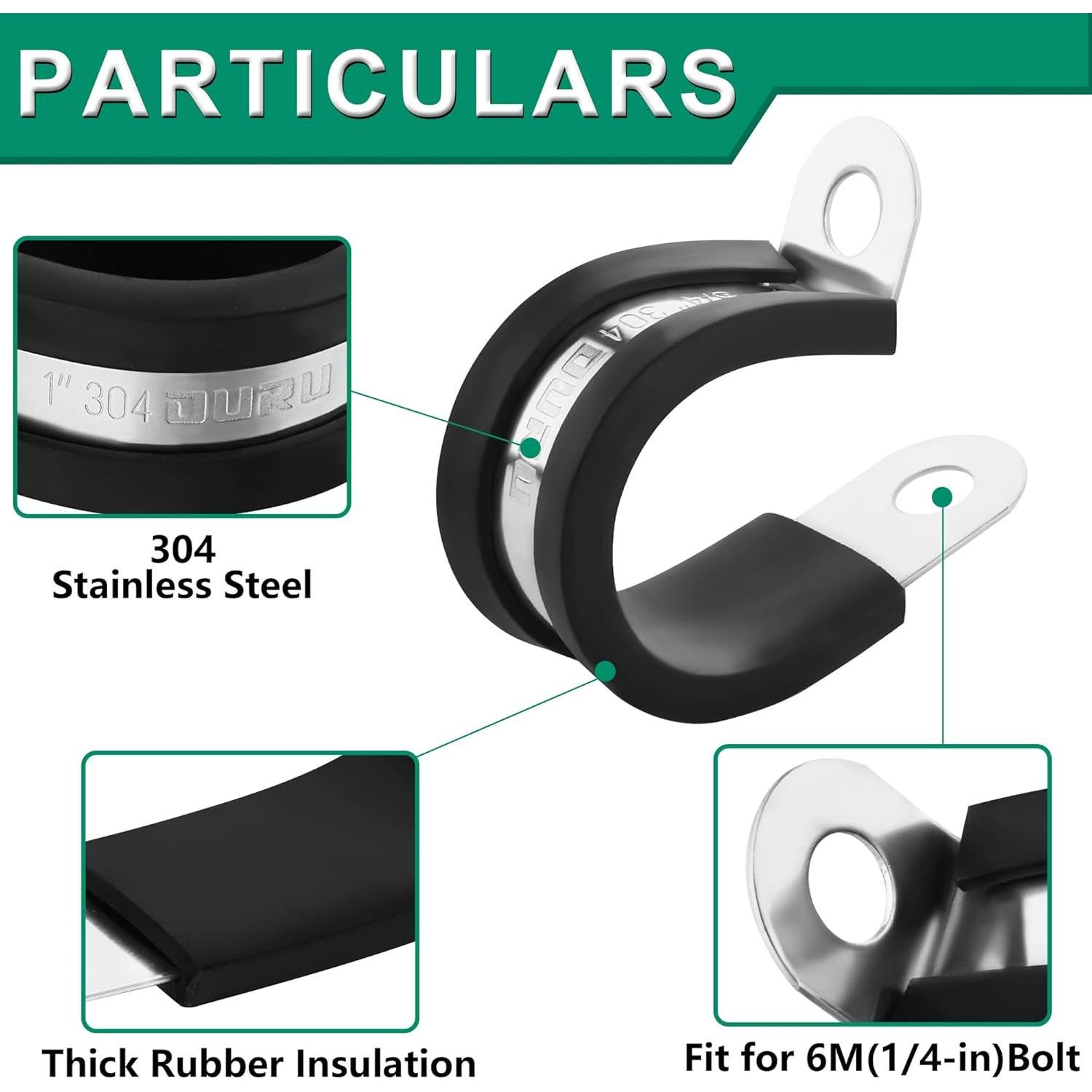Kit de 50 Abrazaderas de Cable Aisladas OURU 25mm Acero Inoxidable