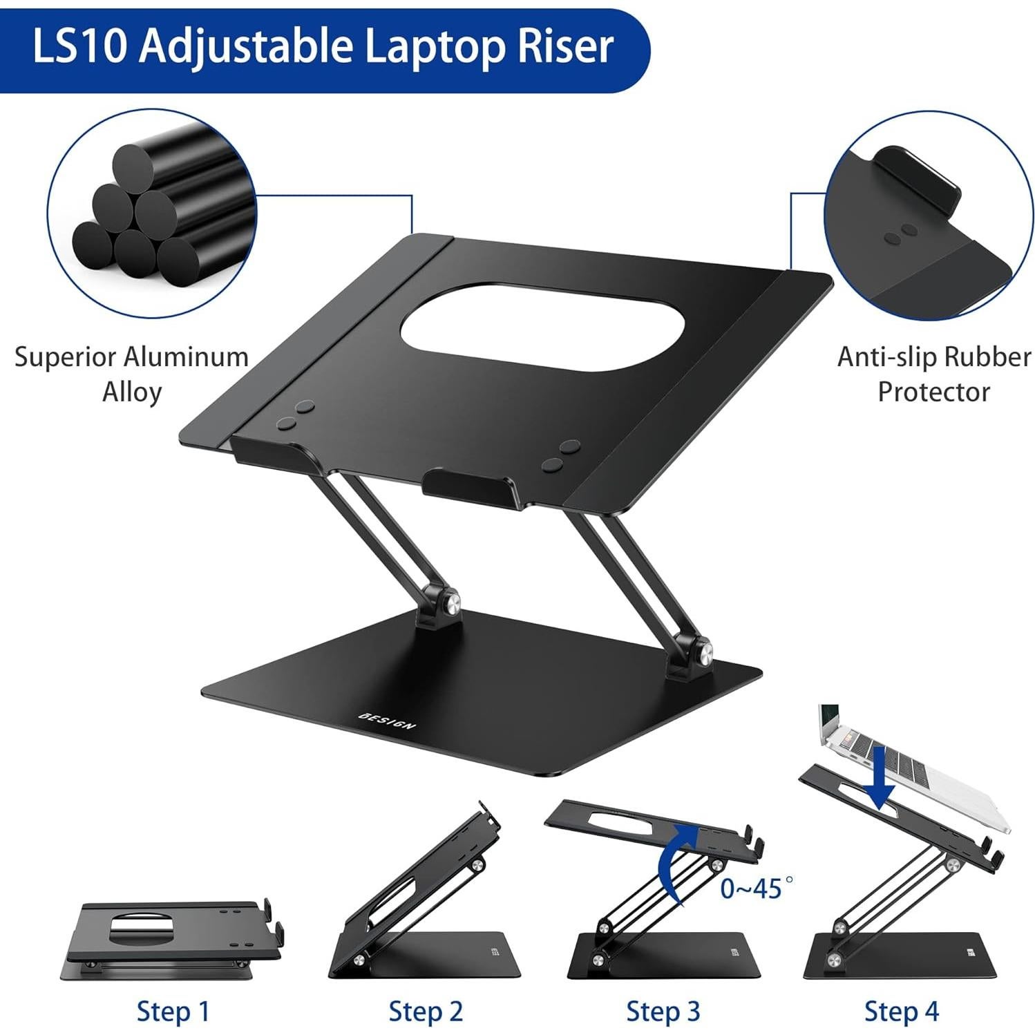 Soporte de Laptop Ajustable BESIGN LS10 de Aluminio Negro 10-14"