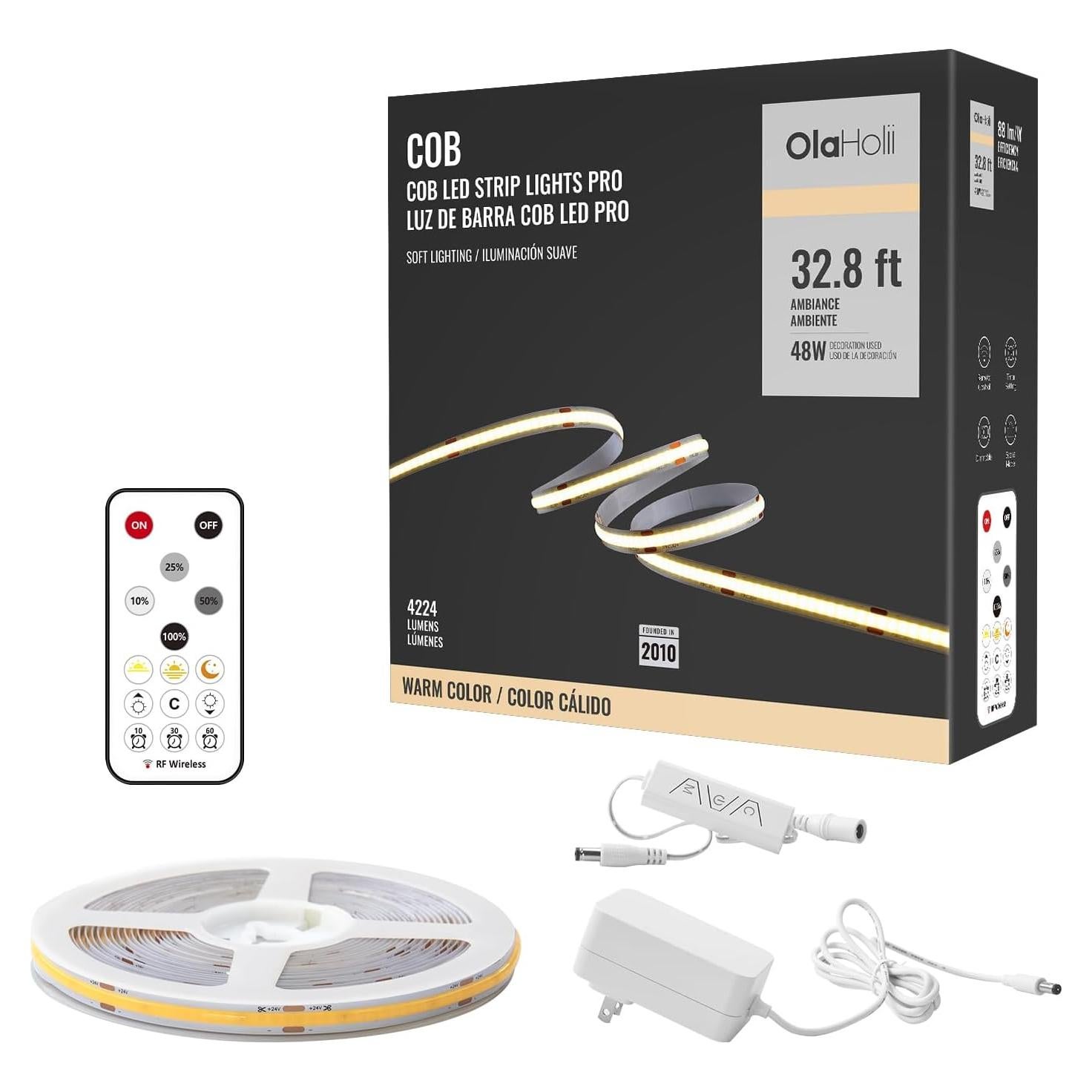 Tira de LED COB 5m Olaholii 2700K Regulable Control Remoto