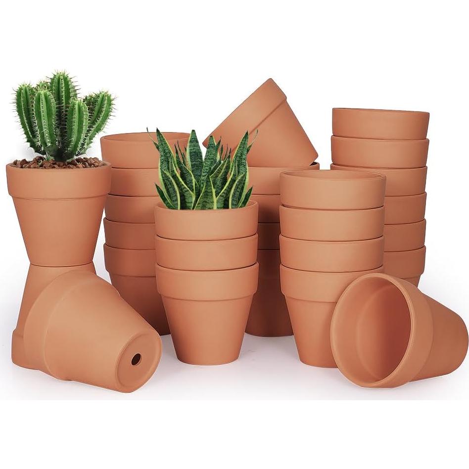 Macetas de Arcilla Terracota 10.16 cm - Paquete de 24 con Drenaje