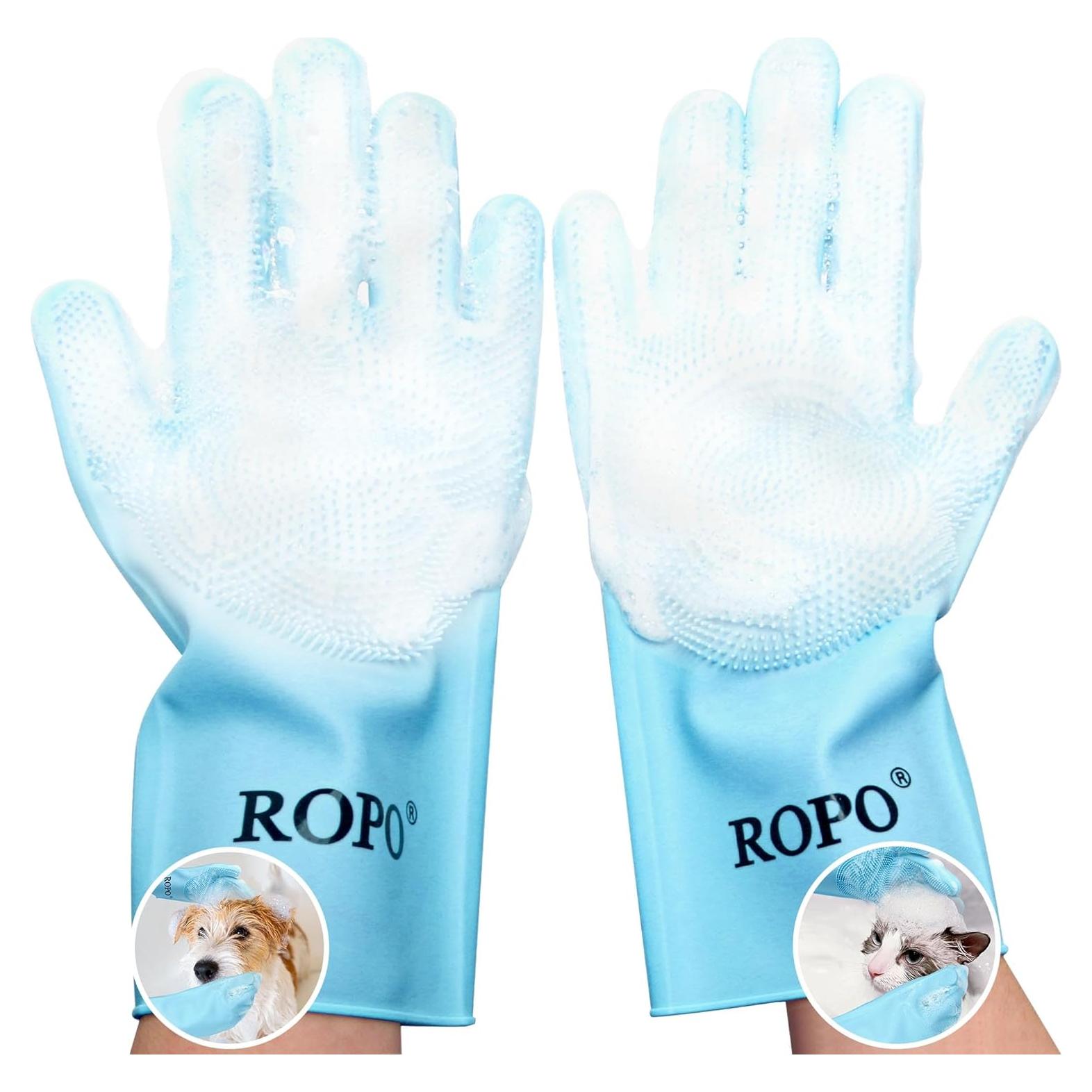 Guantes de Silicona ROPO para Cuidado de Mascotas - Azul