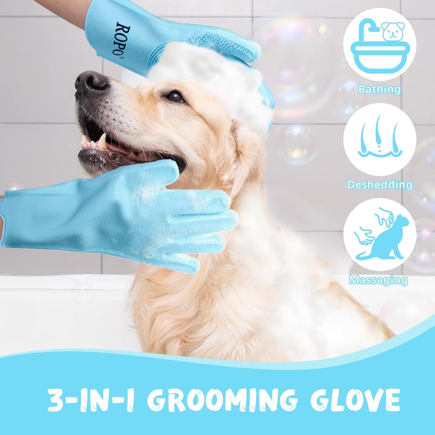 Guantes de Silicona ROPO para Cuidado de Mascotas - Azul