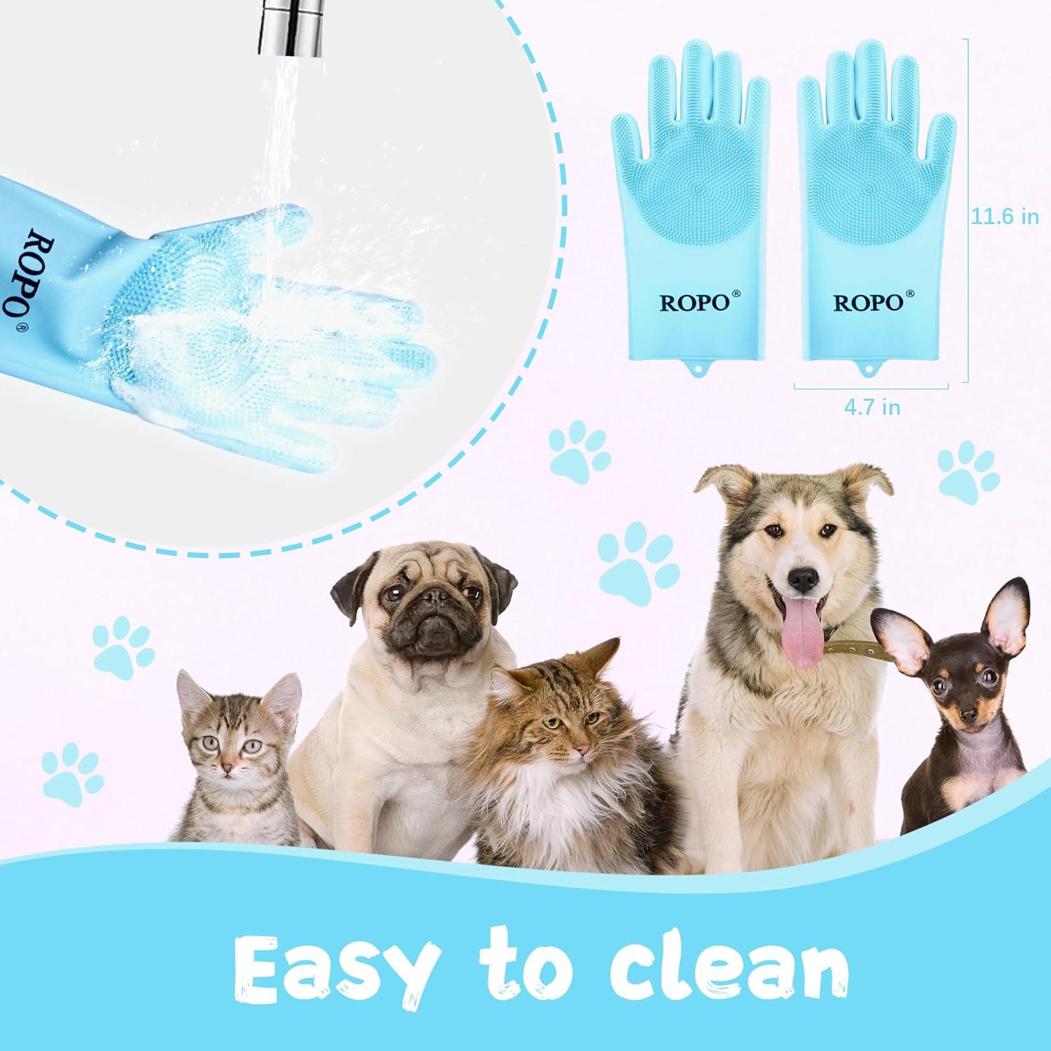 Guantes de Silicona ROPO para Cuidado de Mascotas - Azul