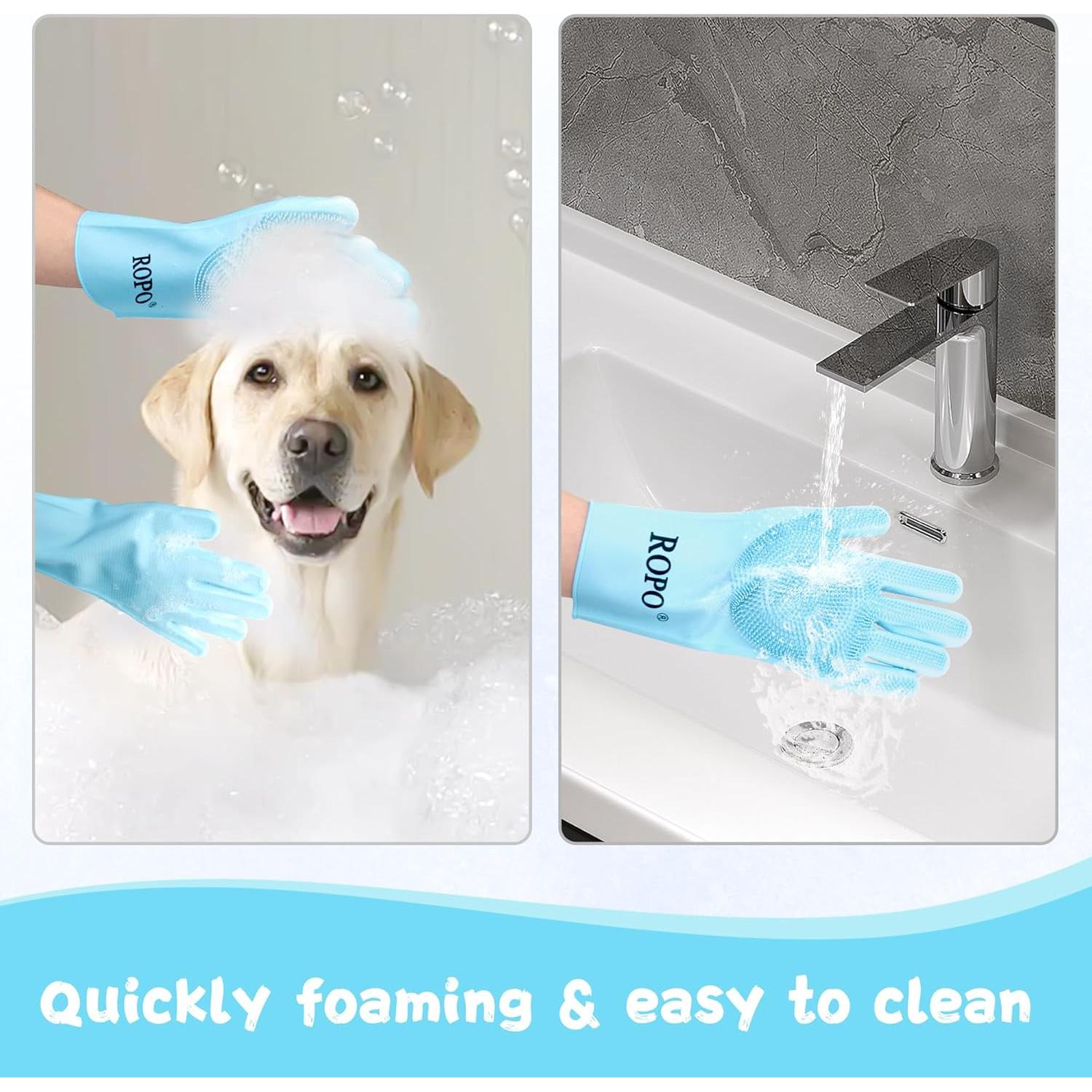 Guantes de Silicona ROPO para Cuidado de Mascotas - Azul