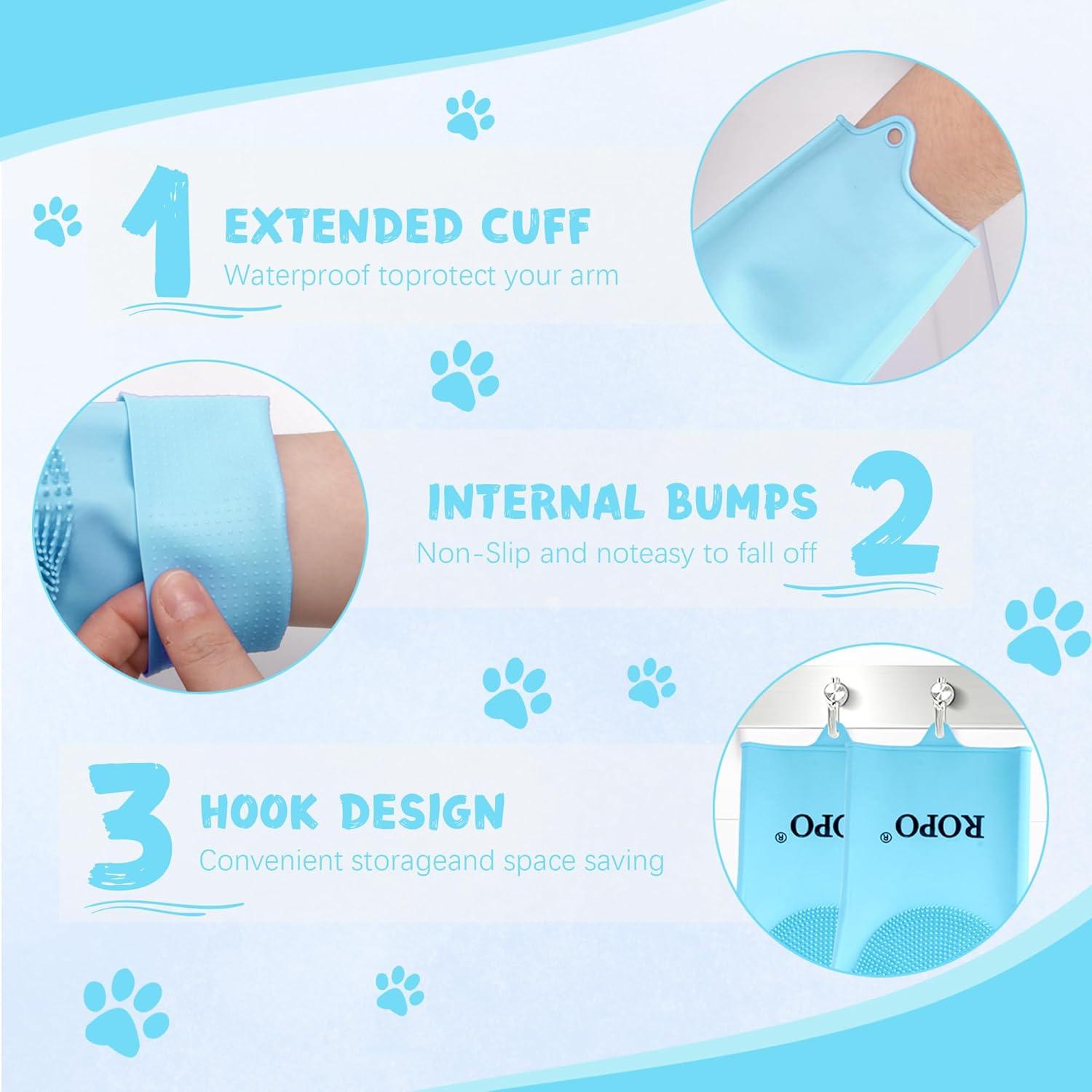 Guantes de Silicona ROPO para Cuidado de Mascotas - Azul