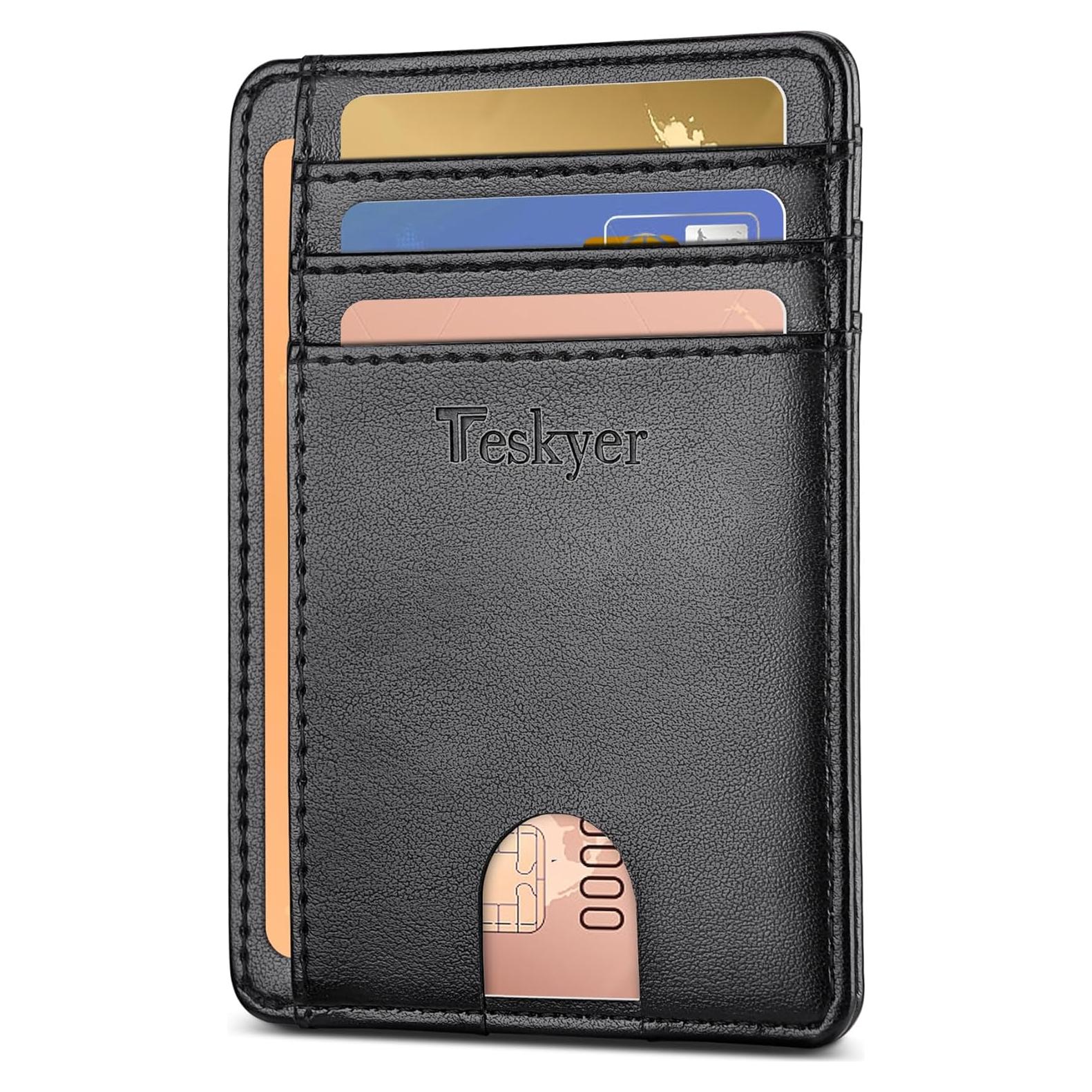 Billetera Slim Teskyer Negra para Hombres con Bloqueo RFID