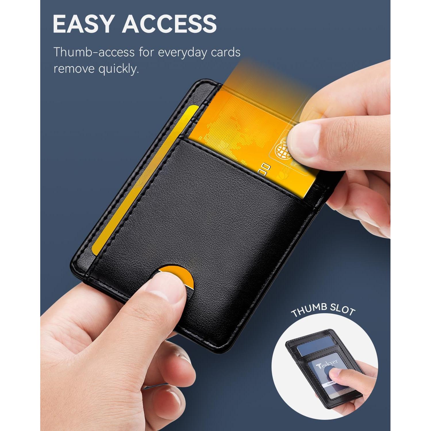 Billetera Slim Teskyer Negra para Hombres con Bloqueo RFID