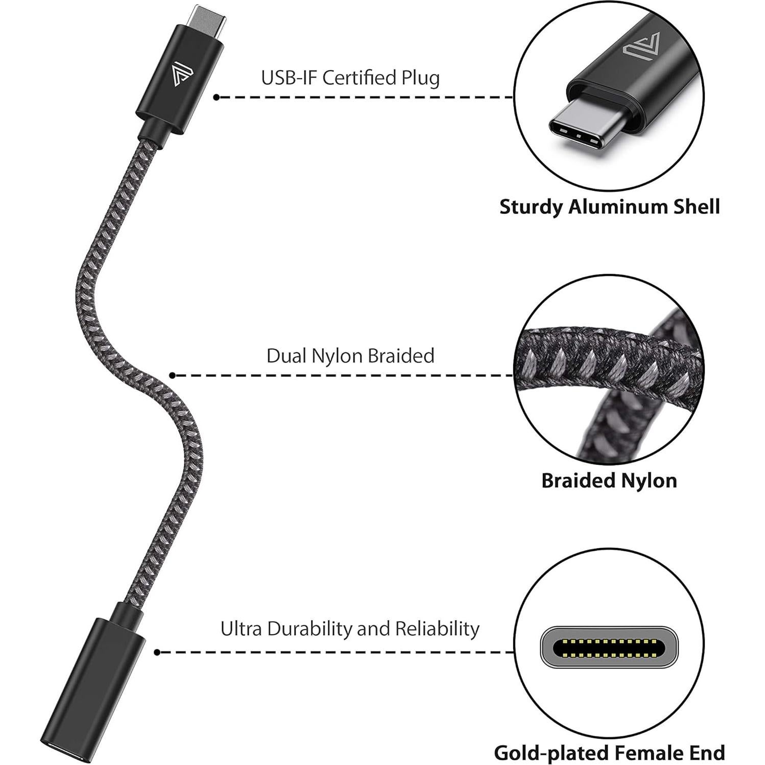 Cable Extensión USB C Faracent 1FT 20Gbps 240W Negro