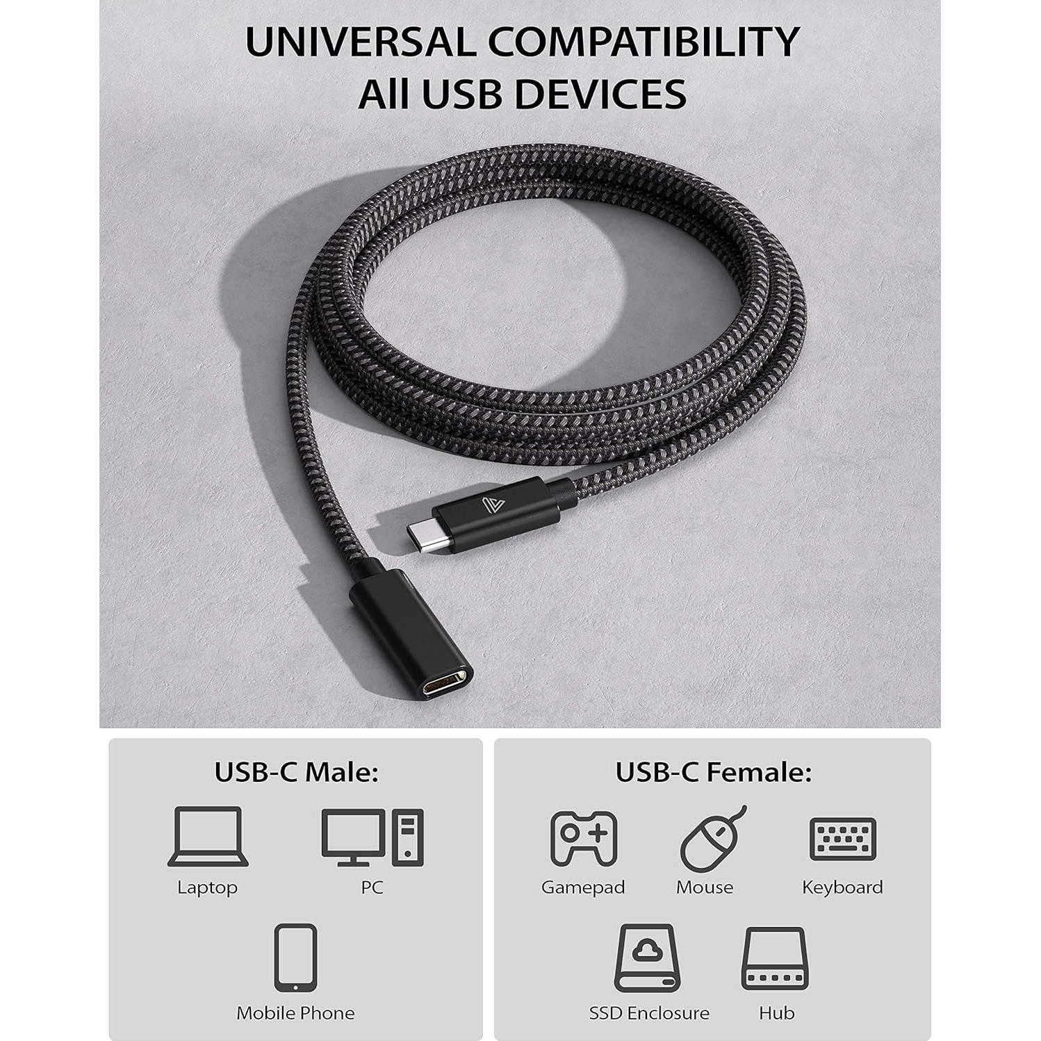 Cable Extensión USB C Faracent 1FT 20Gbps 240W Negro