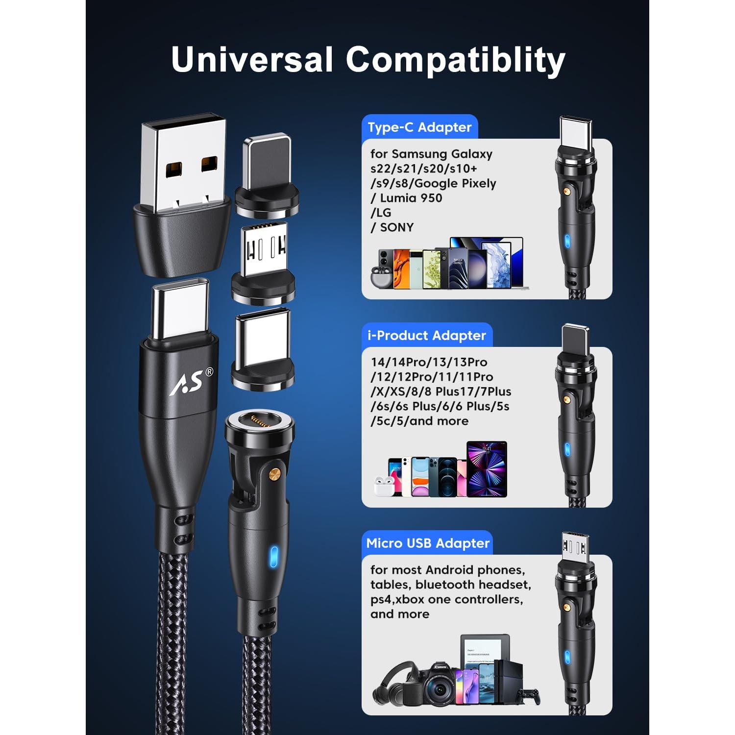 Cable de carga magnético A.S 360 Pro USB C 100W 2Pack 1m/1.8m