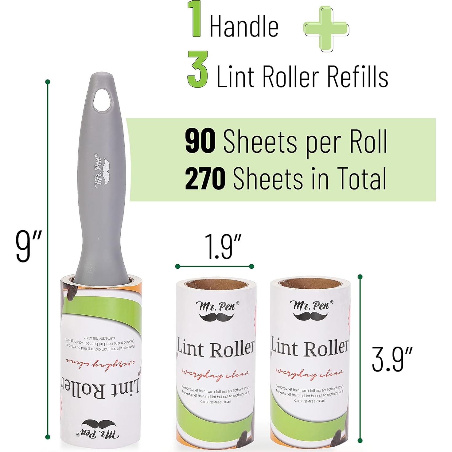 Rodillo para Pelusa Mr. Pen con 3 Recargas - 270 Hojas
