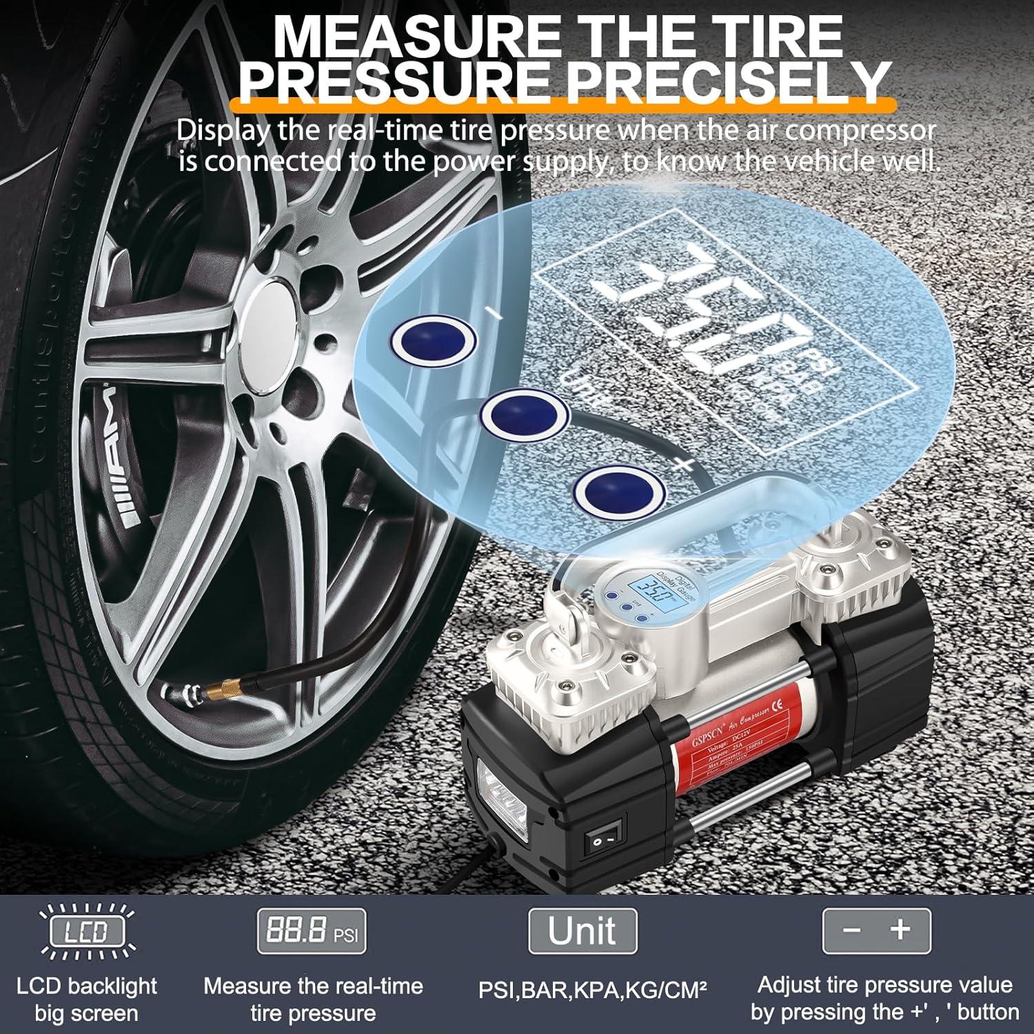 Compresor de Aire Digital GSPSCN 12V 240W Doble Cilindro 150PSI