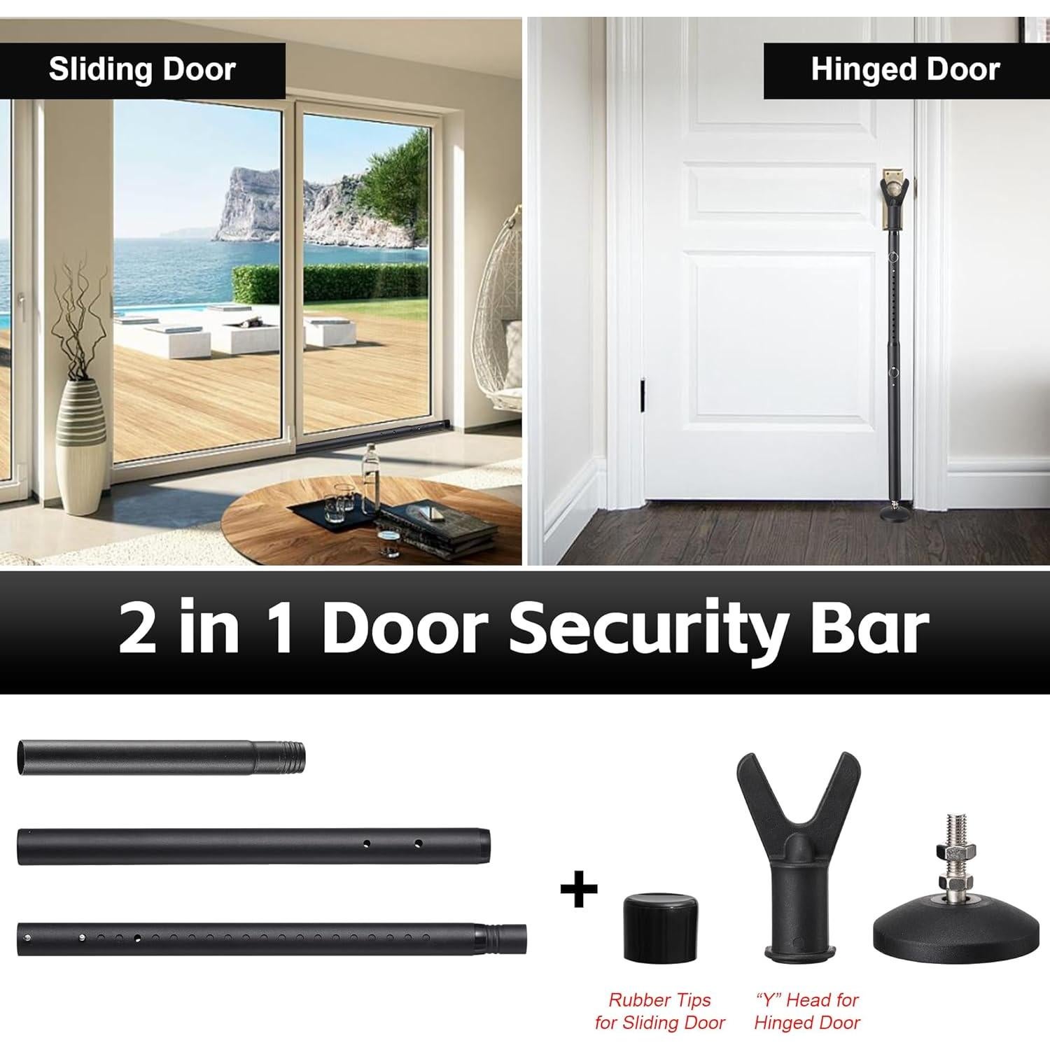 Barra de Seguridad para Puertas Deslizantes Lcokeiy Negra 50.8-129.5 cm