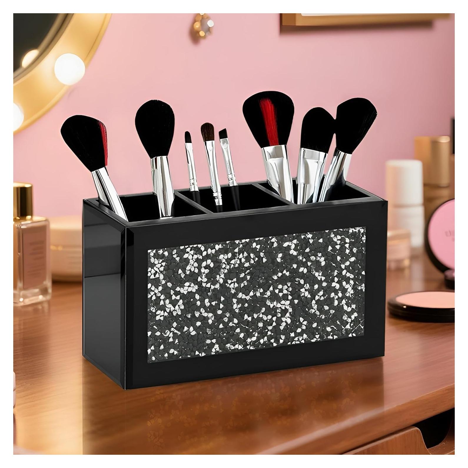 Organizador de Brochas de Maquillaje SHYFOY Negro 3 Compartimentos