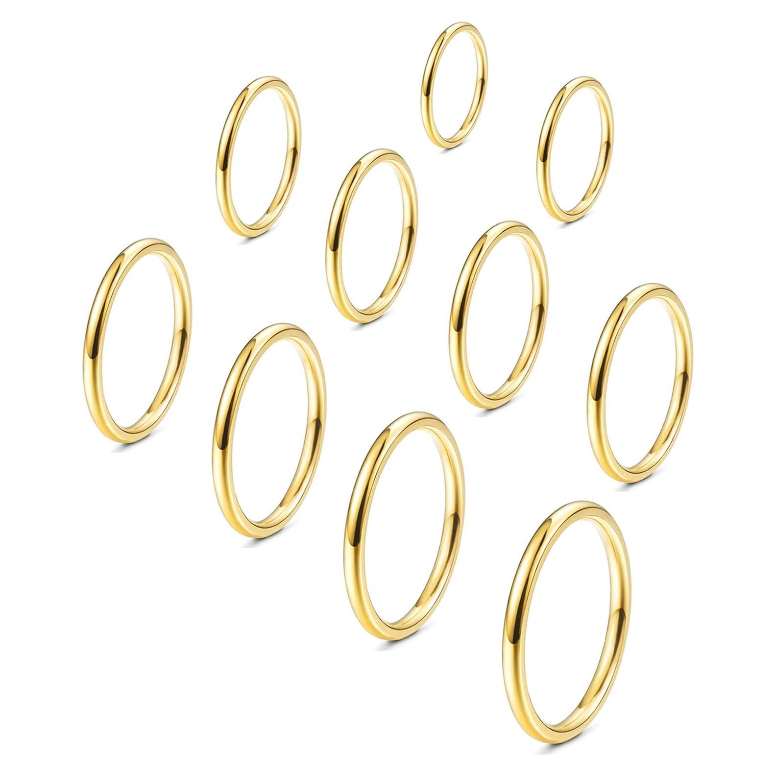 Conjunto de 10 Anillos Midi de Acero Inoxidable FINREZIO Talla 2-11