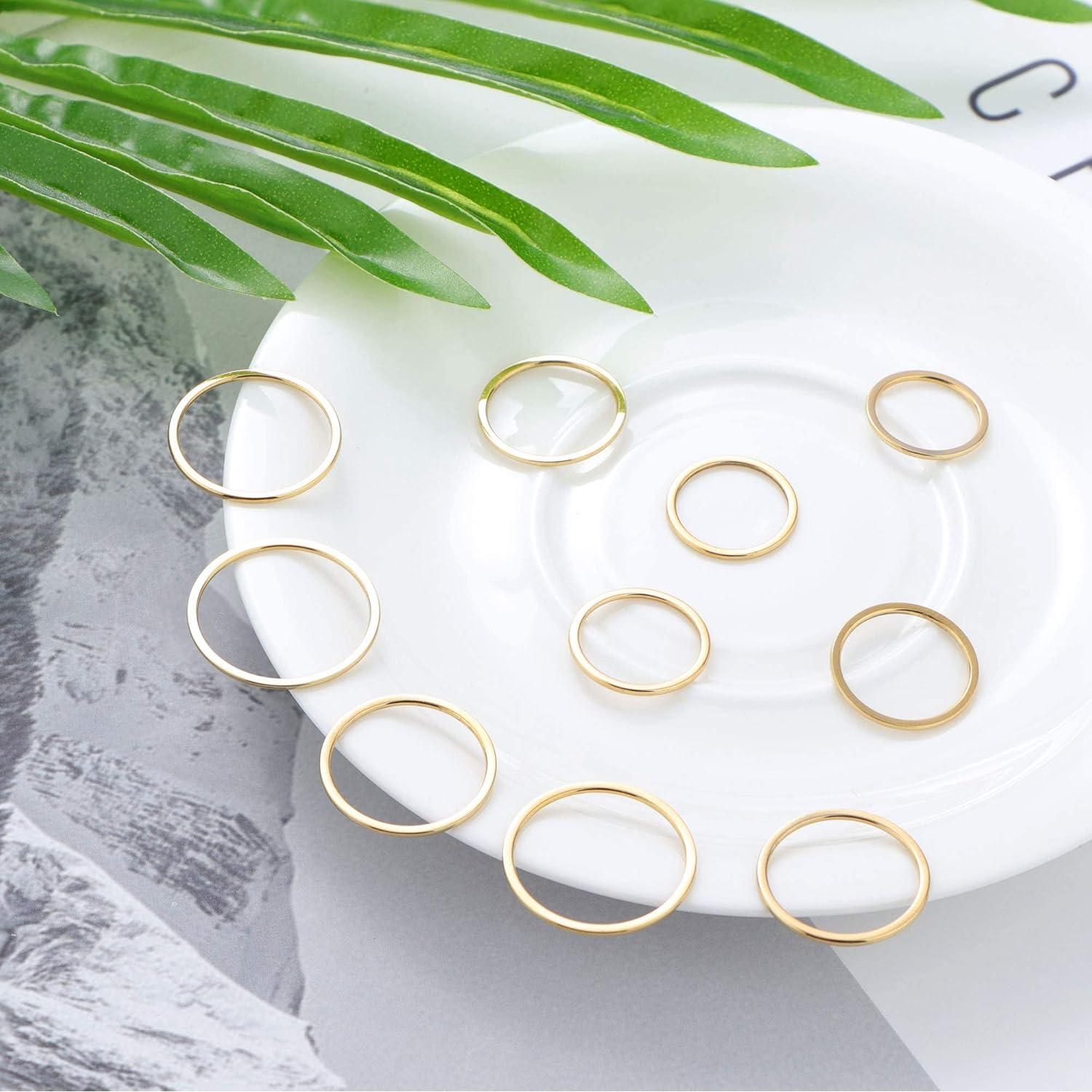 Conjunto de 10 Anillos Midi de Acero Inoxidable FINREZIO Talla 2-11
