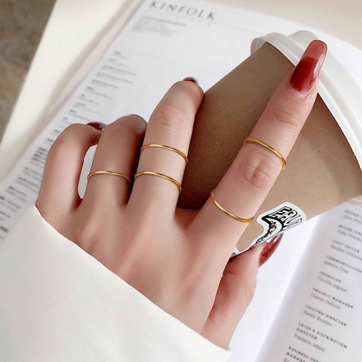 Conjunto de 10 Anillos Midi de Acero Inoxidable FINREZIO Talla 2-11