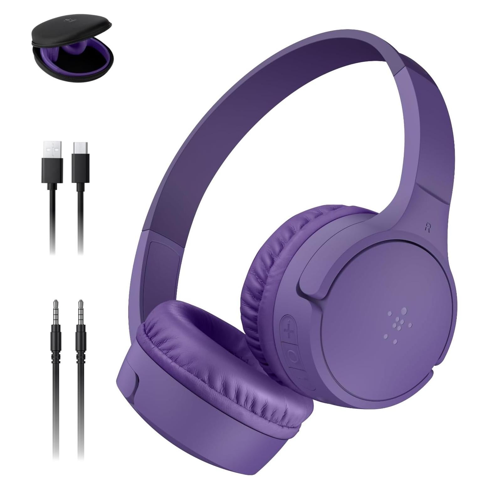 Auriculares Inalámbricos Bluetooth Belkin SoundForm Mini Niños - 30H Batería, Volumen Seguro 85dB, Púrpura