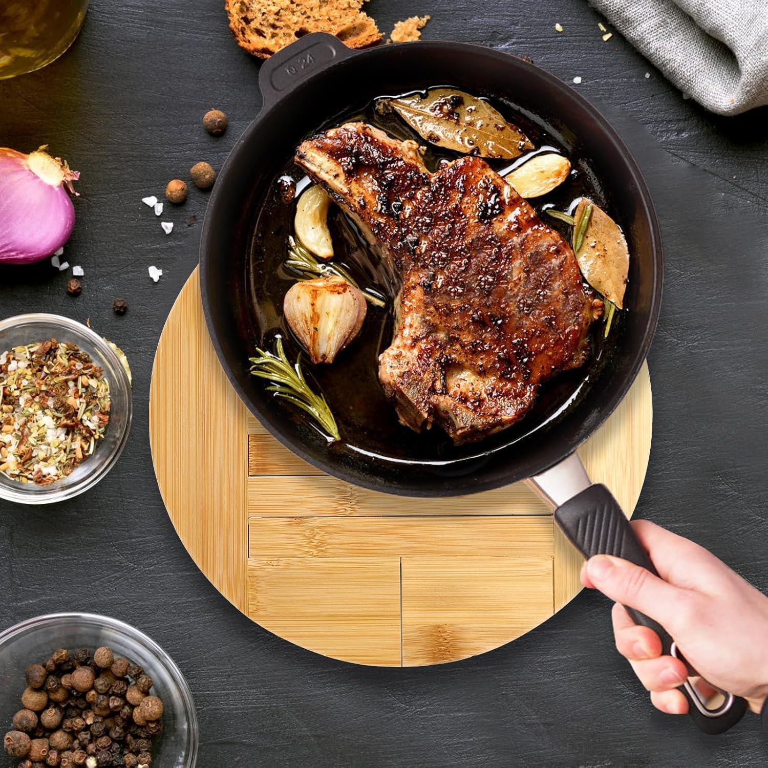 Trivet Redondo de Bambú Yarlung 2 Piezas Expandible 25.1-31.5 cm