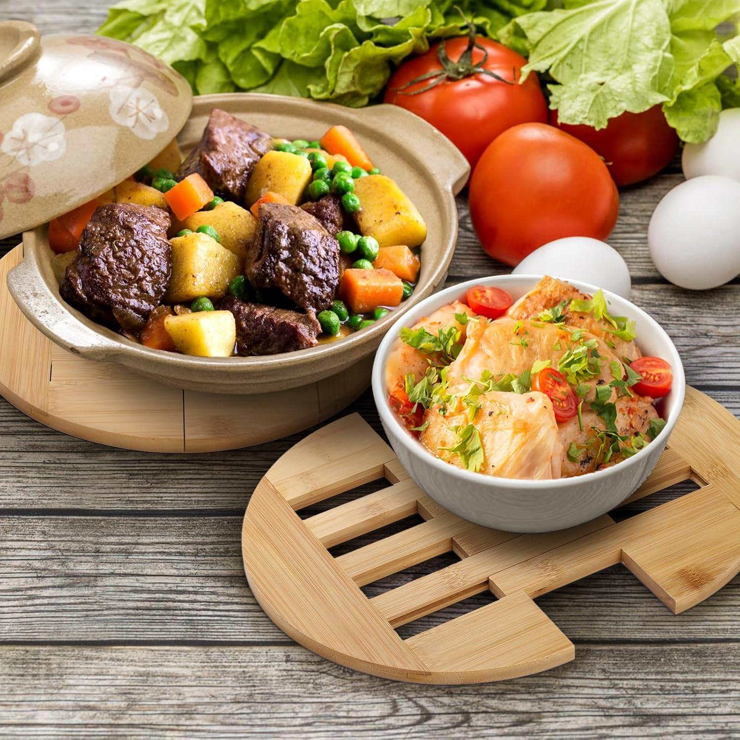 Trivet Redondo de Bambú Yarlung 2 Piezas Expandible 25.1-31.5 cm