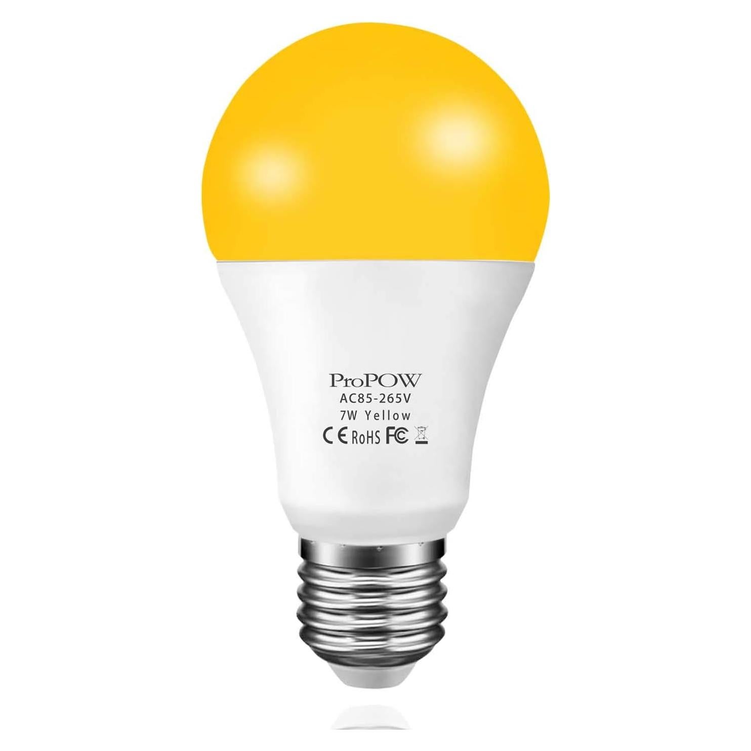 Bombilla LED Amarilla ProPOW 7W A19 Auto Encendido 580 Lúmenes