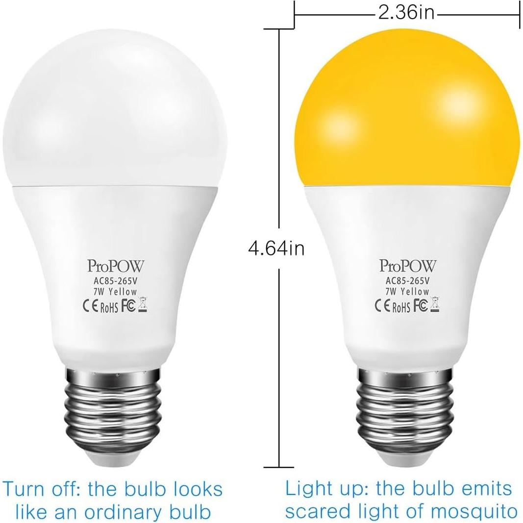Bombilla LED Amarilla ProPOW 7W A19 Auto Encendido 580 Lúmenes