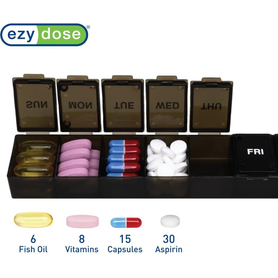 Organizador Semanal de Pastillas Ezy Dose Negro 7 Días