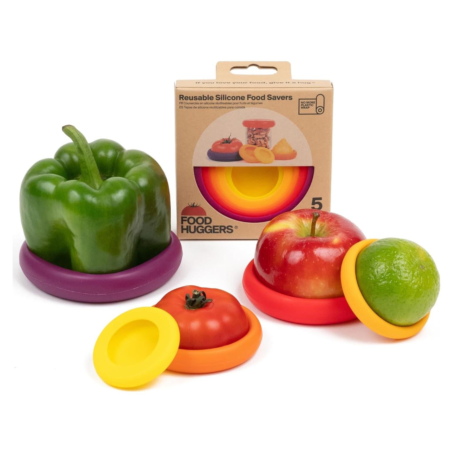 Food Huggers 5 Piezas Silicona Reutilizables para Alimentos