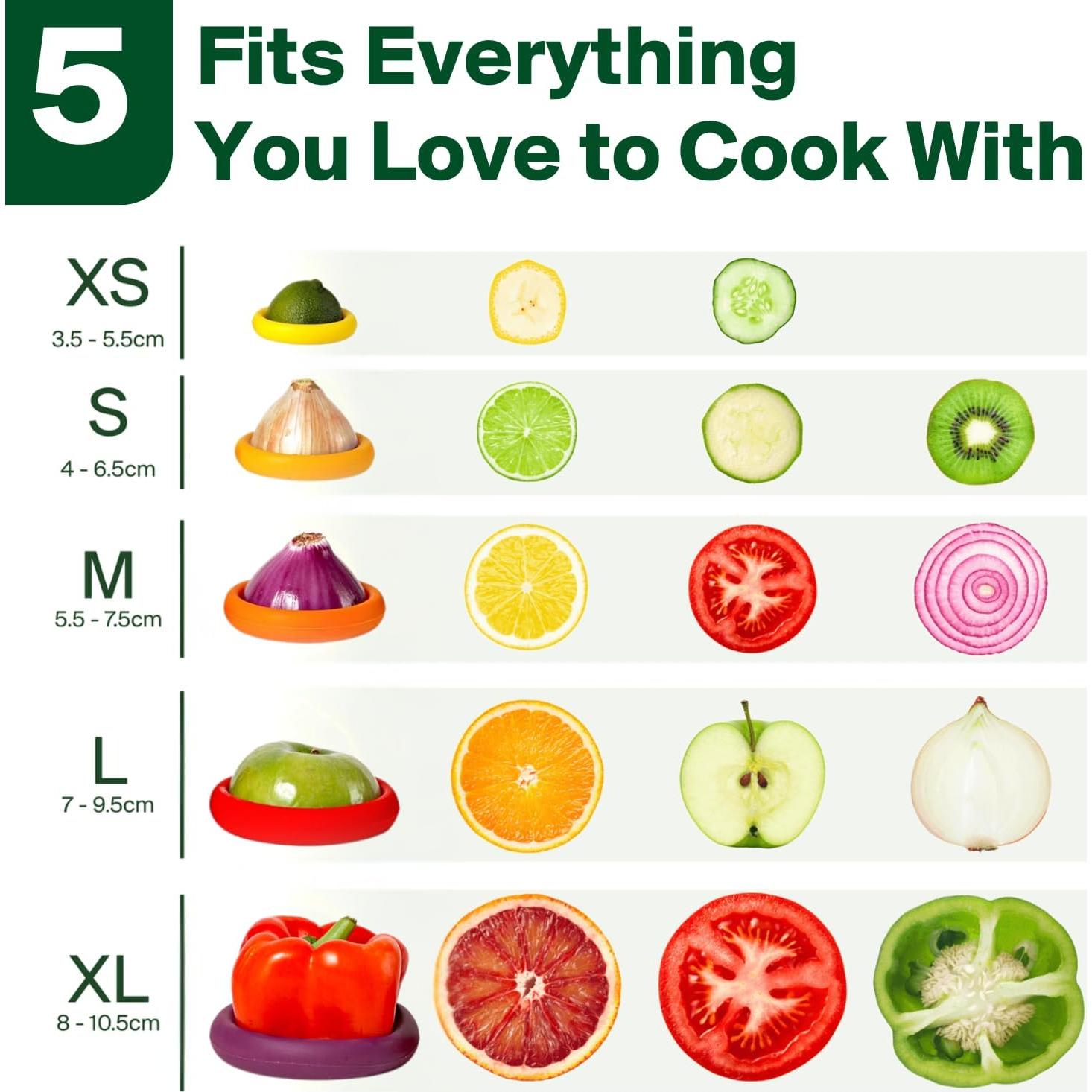 Food Huggers 5 Piezas Silicona Reutilizables para Alimentos