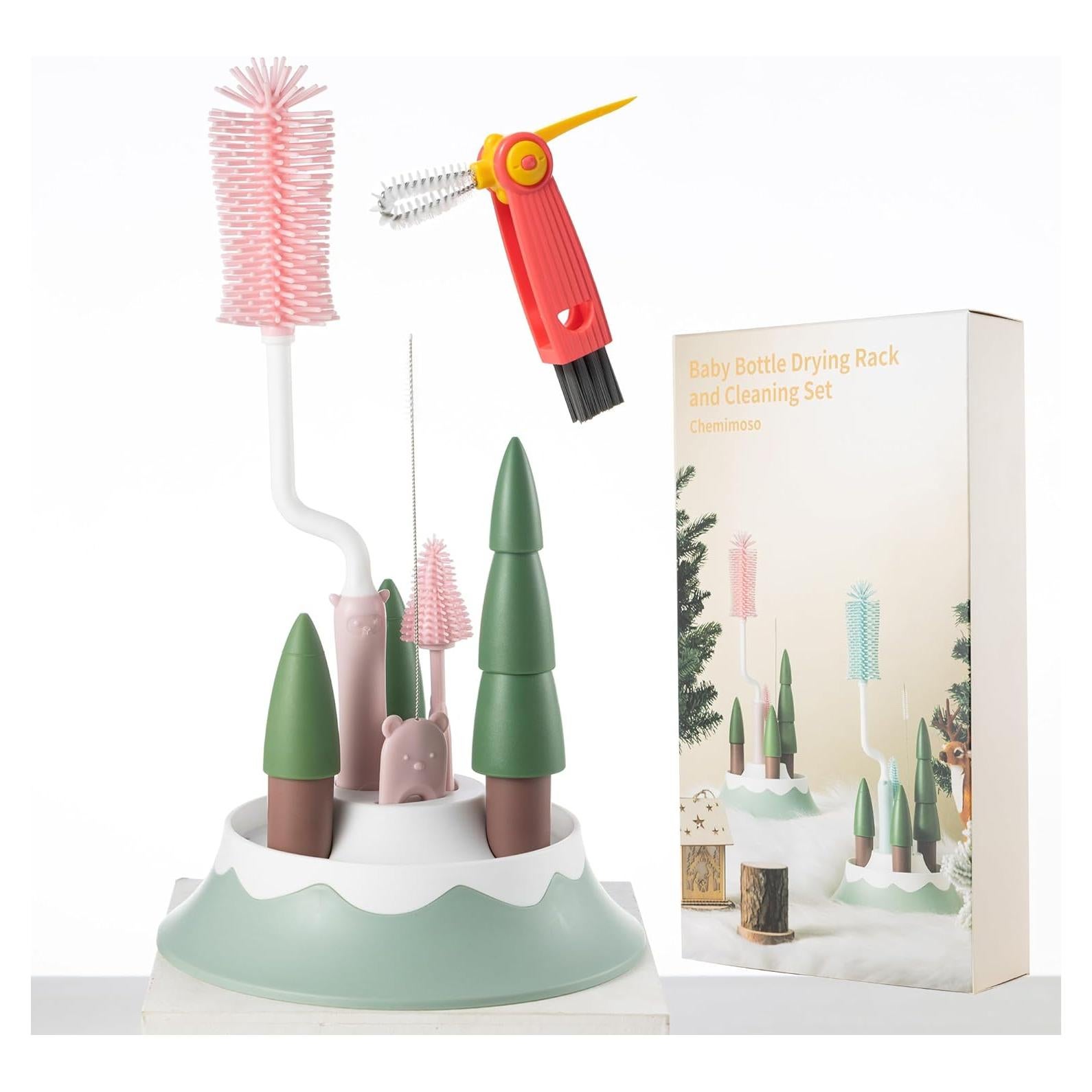 Estante Secar Biberones Chemimoso + Set 5 Cepillos Silicona