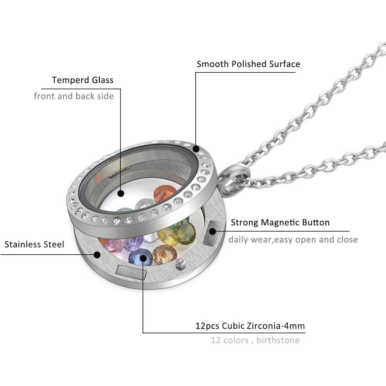 Collar Locket Flotante de Acero Inoxidable 25mm Jovivi