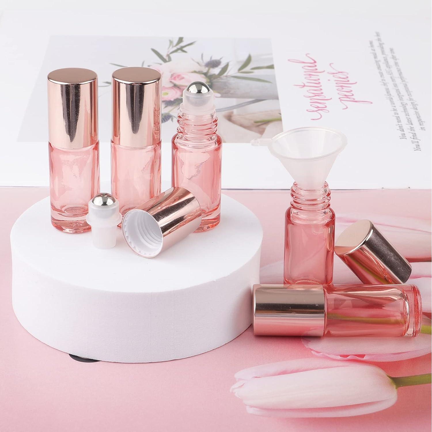 Kesell 14 Botellas de Rodillo de Vidrio 5ml Rosadas Recargables