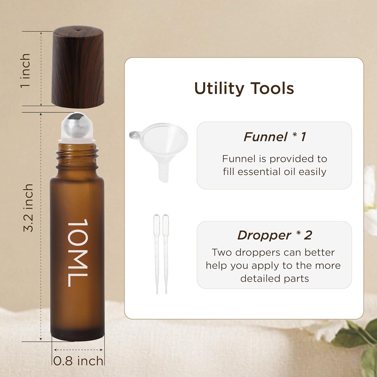 Botellas de Rodillo de Aceite Esencial SESENSE 10ml Ámbar 4 Pzas