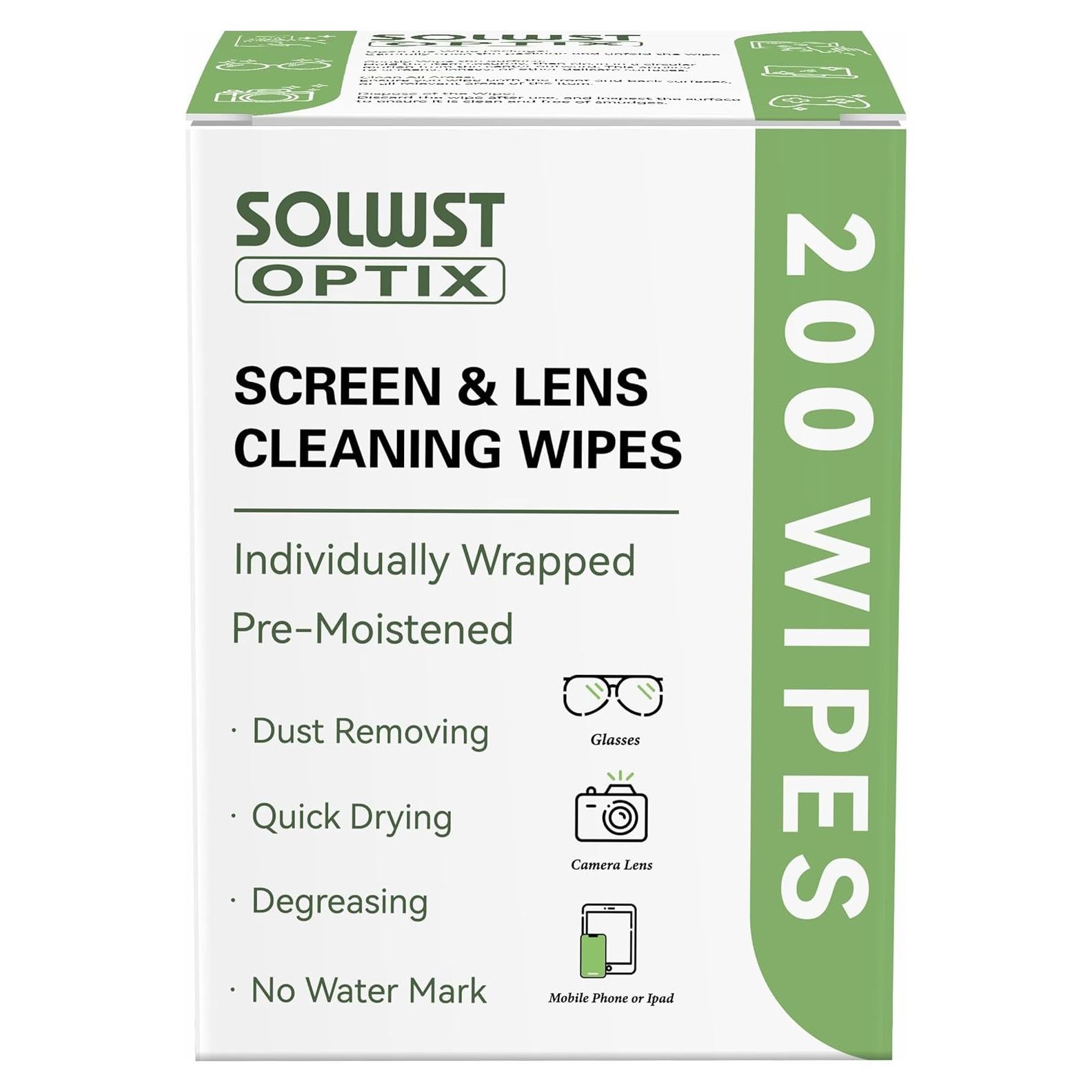 Toallitas de Limpieza de Lentes SolWst Optix - 200 Unidades