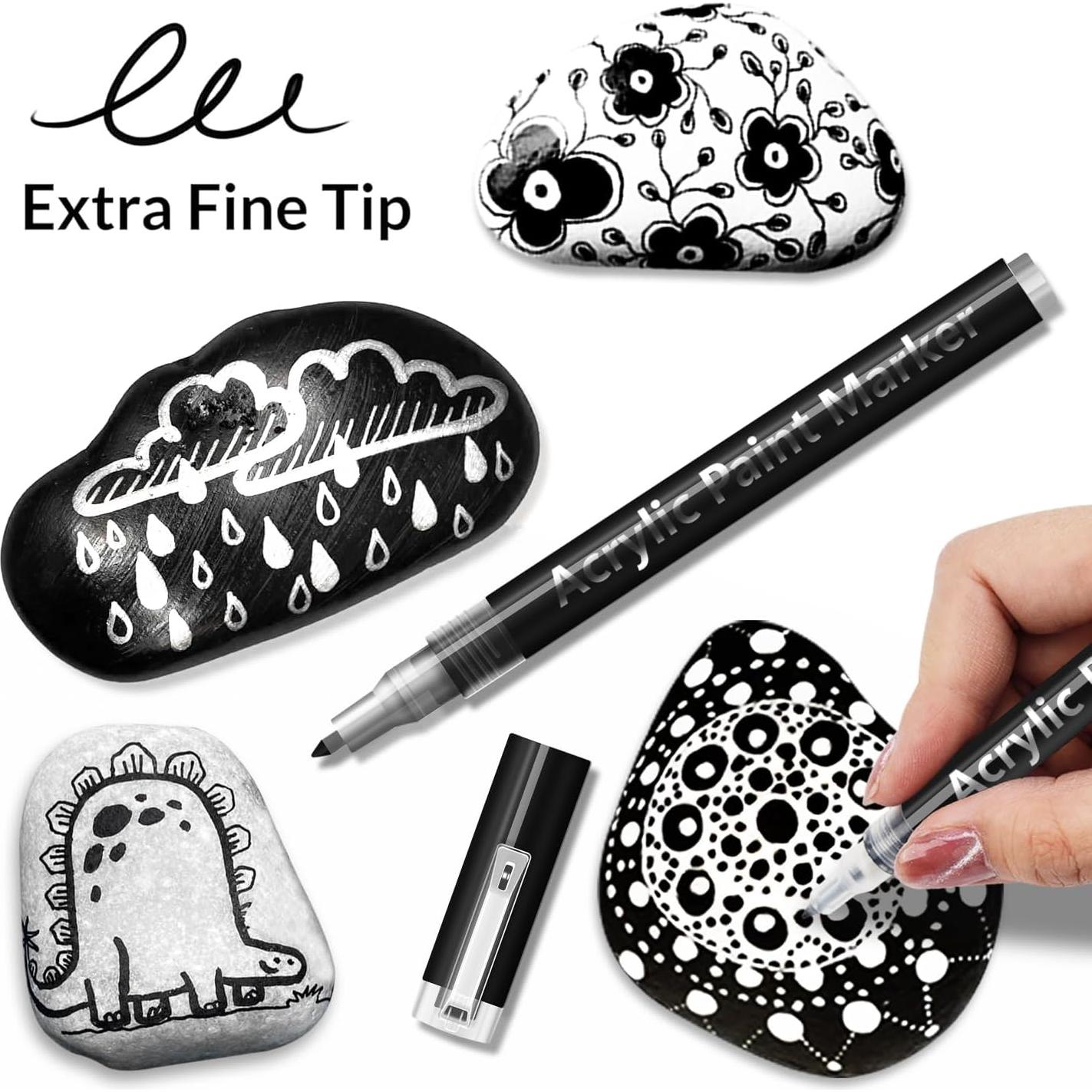 Marcadores de Pintura Acrílica Negra DEYONI - Paquete de 2, Punta 0.7mm