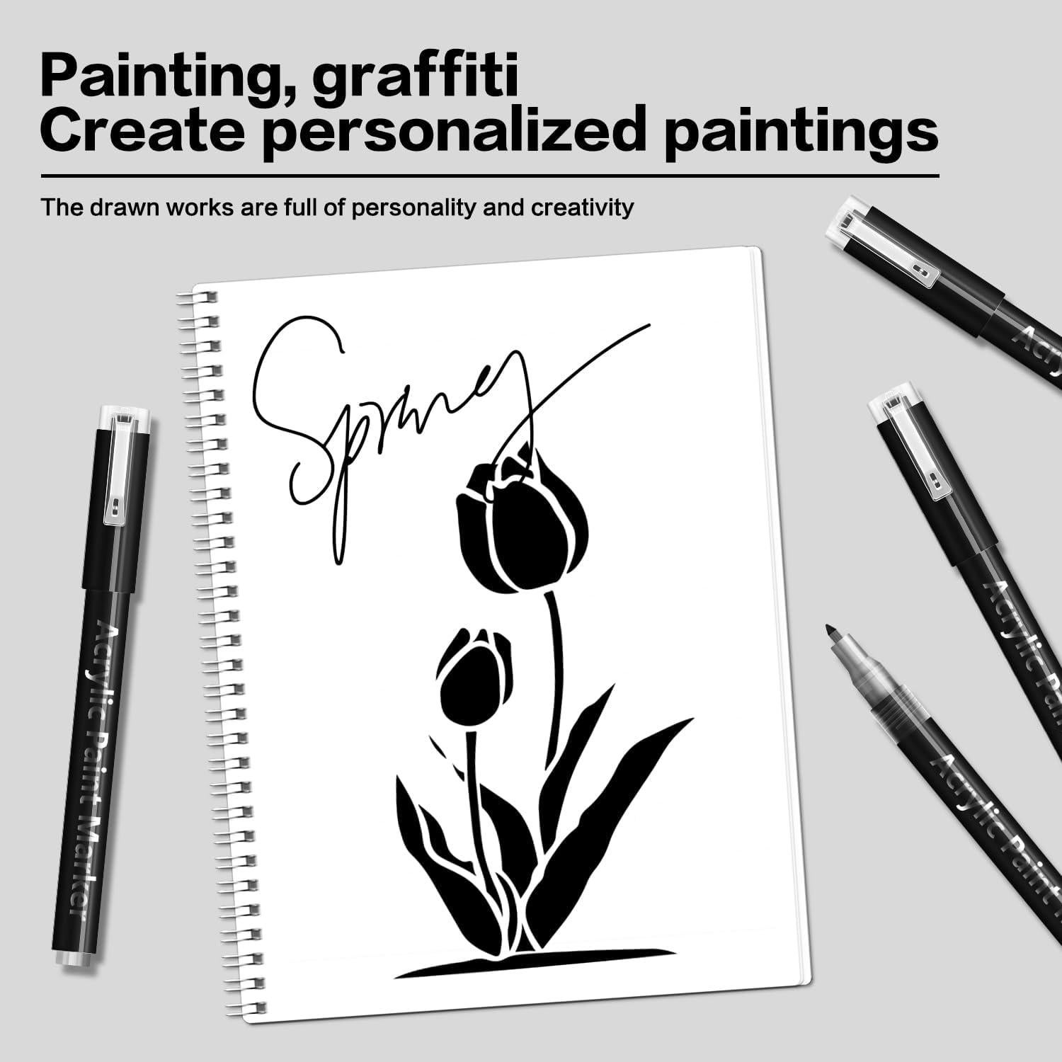 Marcadores de Pintura Acrílica Negra DEYONI - Paquete de 2, Punta 0.7mm