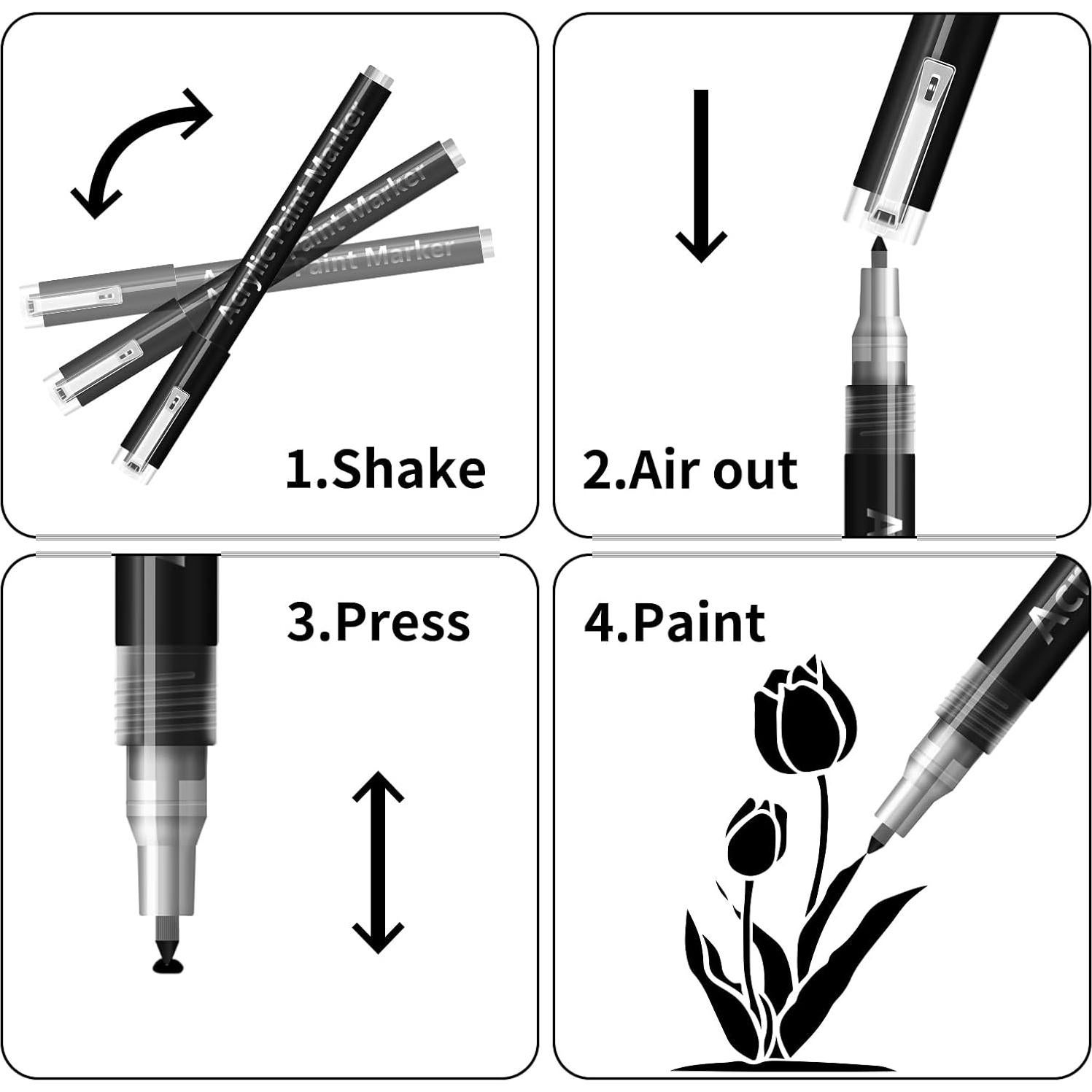 Marcadores de Pintura Acrílica Negra DEYONI - Paquete de 2, Punta 0.7mm