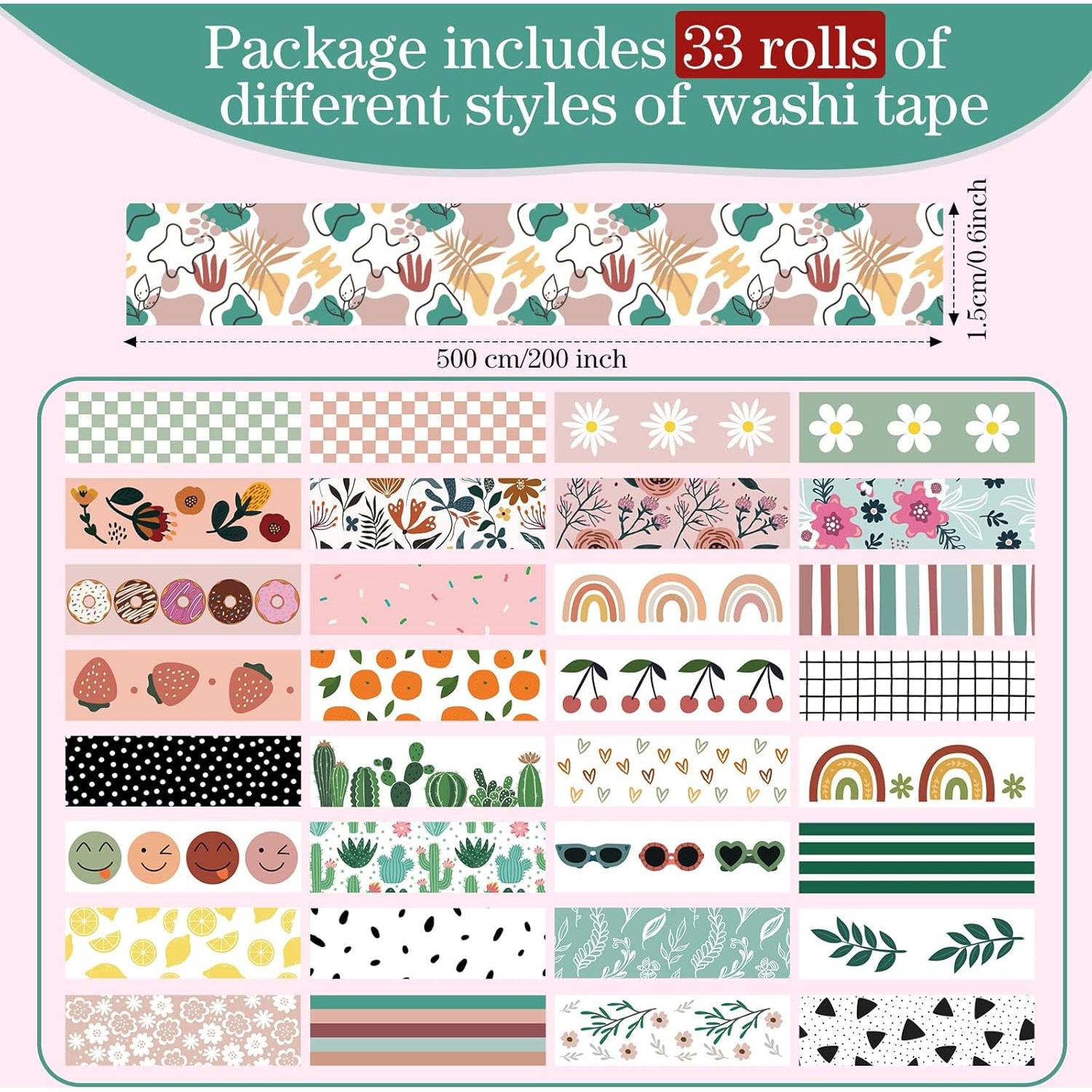 Cinta Washi TaoBary 33 Rollos Estilo Bohemio 15 mm