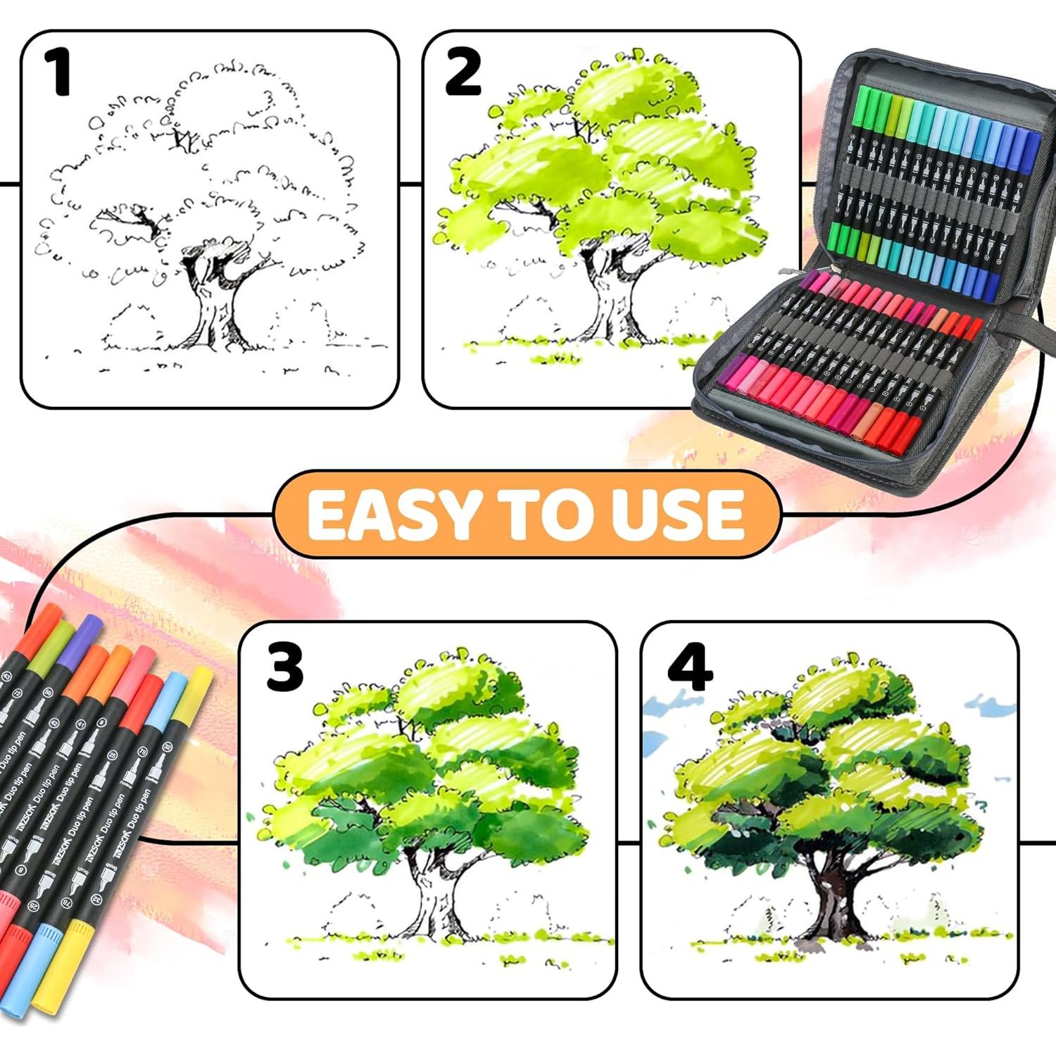 Marcadores ZSCM de 100 colores - Doble punta para arte y caligrafía