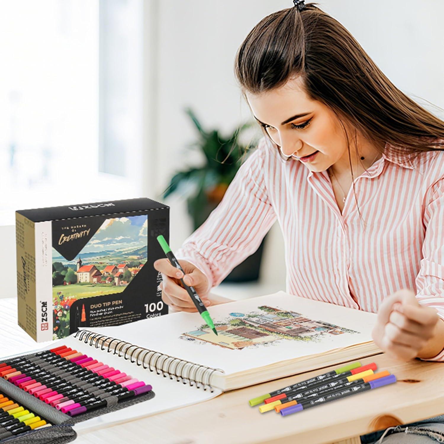 Marcadores ZSCM de 100 colores - Doble punta para arte y caligrafía