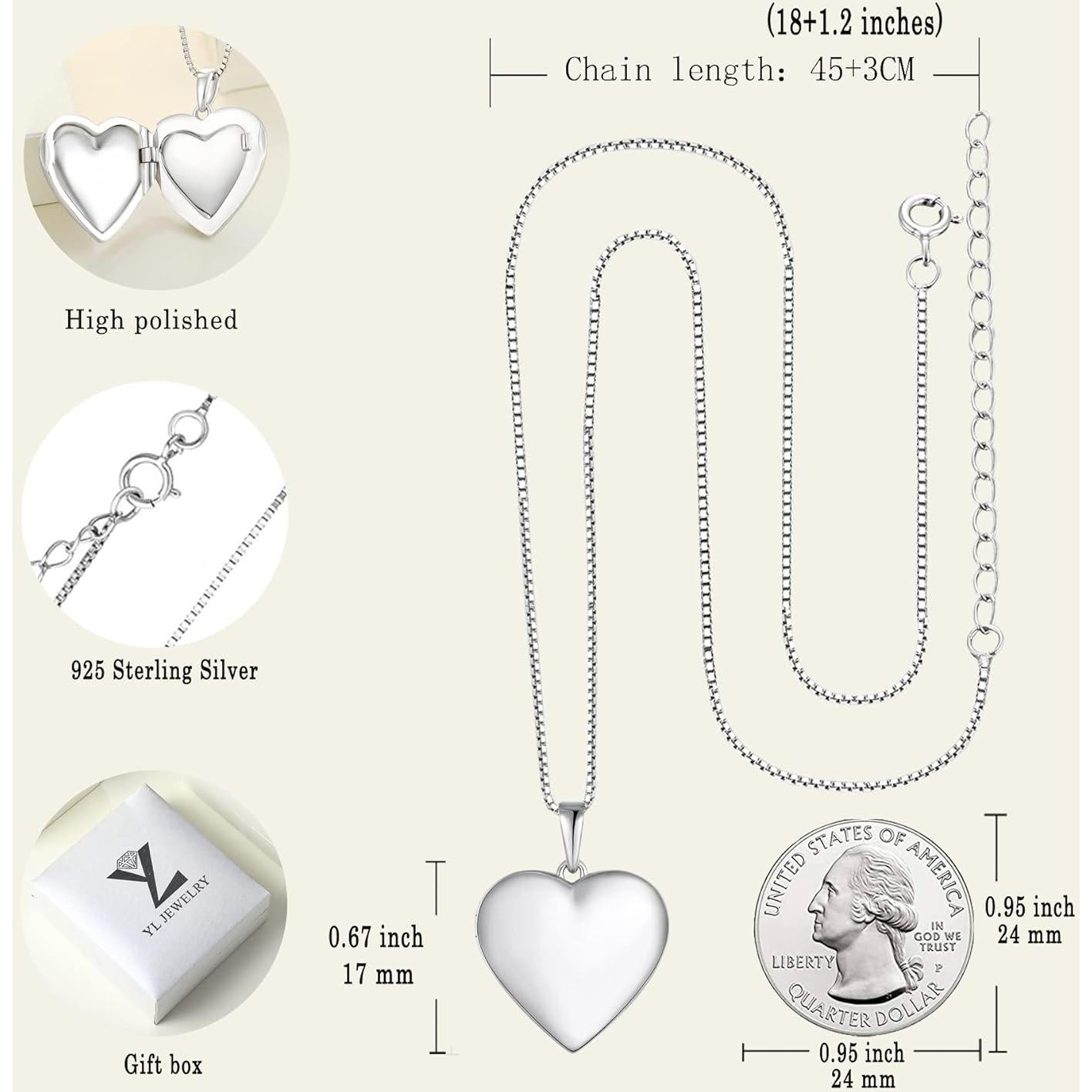 Collar Locket Corazón YL Joyería Plata Esterlina 925 Personalizado