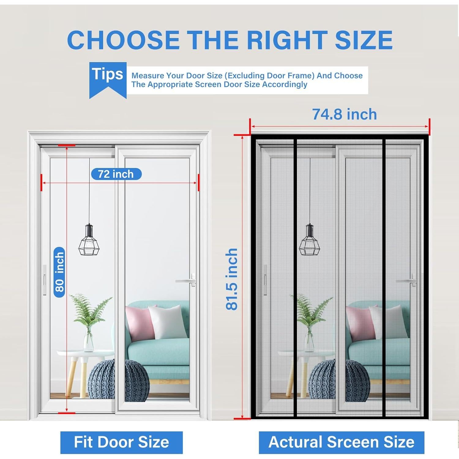 Puerta de Pantalla Magnética LONGEAS 72x80 cm Resistente