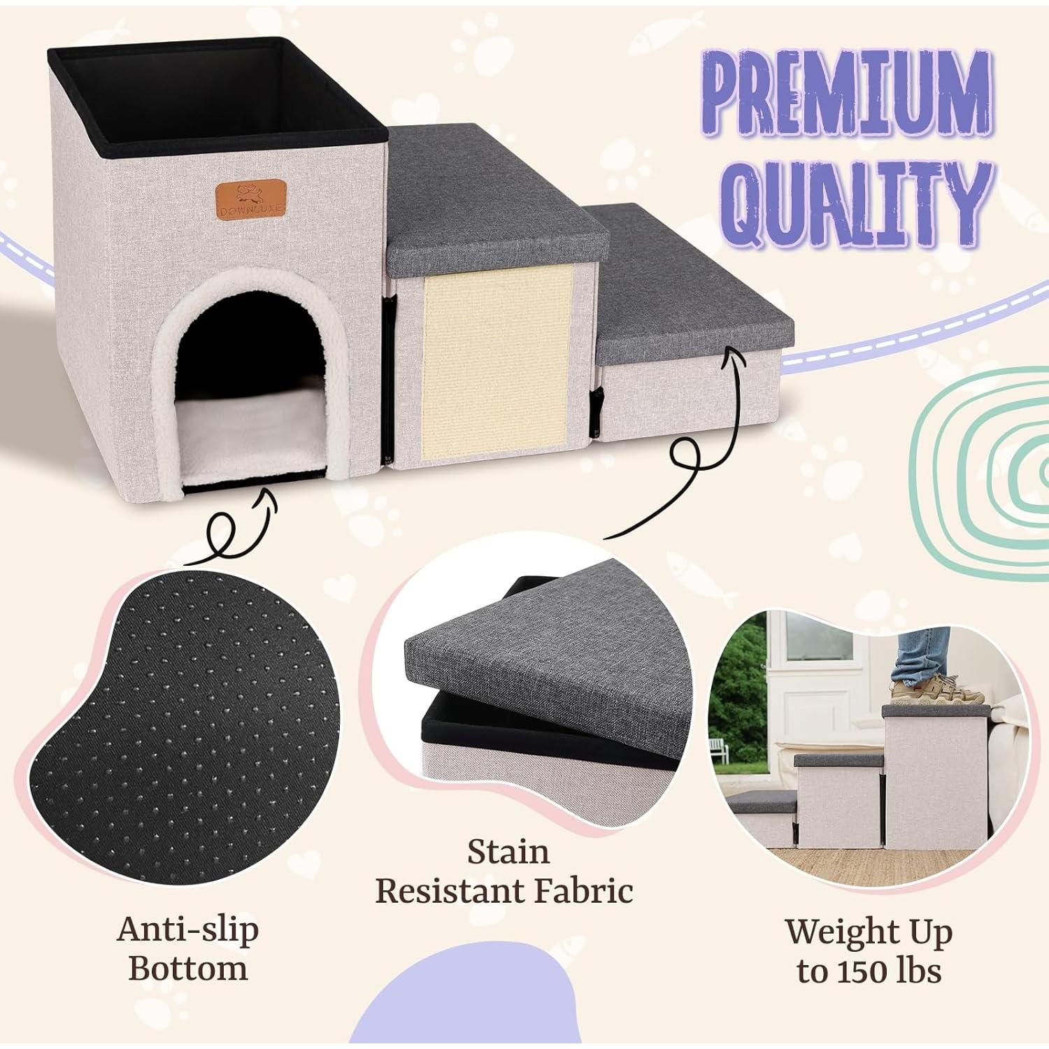 Escaleras Plegables para Perros Downluxe 3 Escalones Antideslizantes