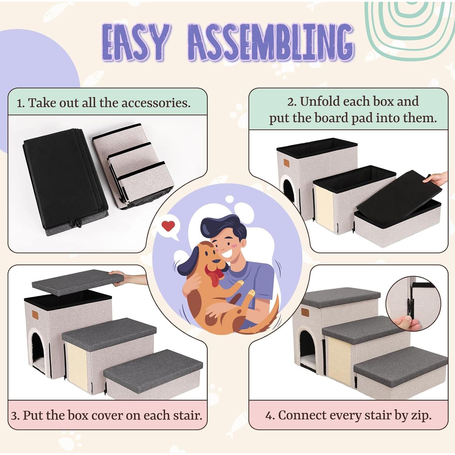 Escaleras Plegables para Perros Downluxe 3 Escalones Antideslizantes