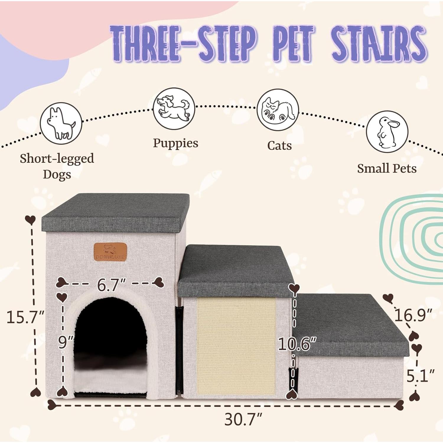 Escaleras Plegables para Perros Downluxe 3 Escalones Antideslizantes