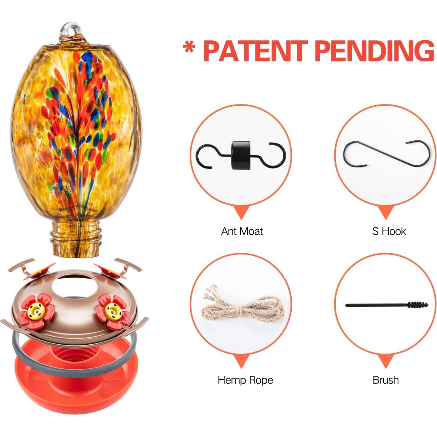 Alimentador de Colibríes de Vidrio Muse Garden 765ml Colgante