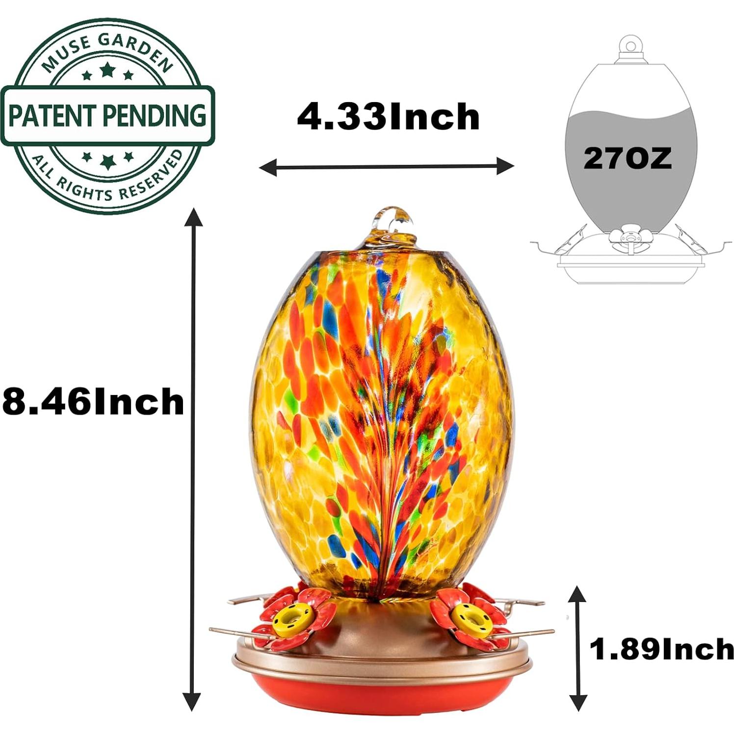 Alimentador de Colibríes de Vidrio Muse Garden 765ml Colgante