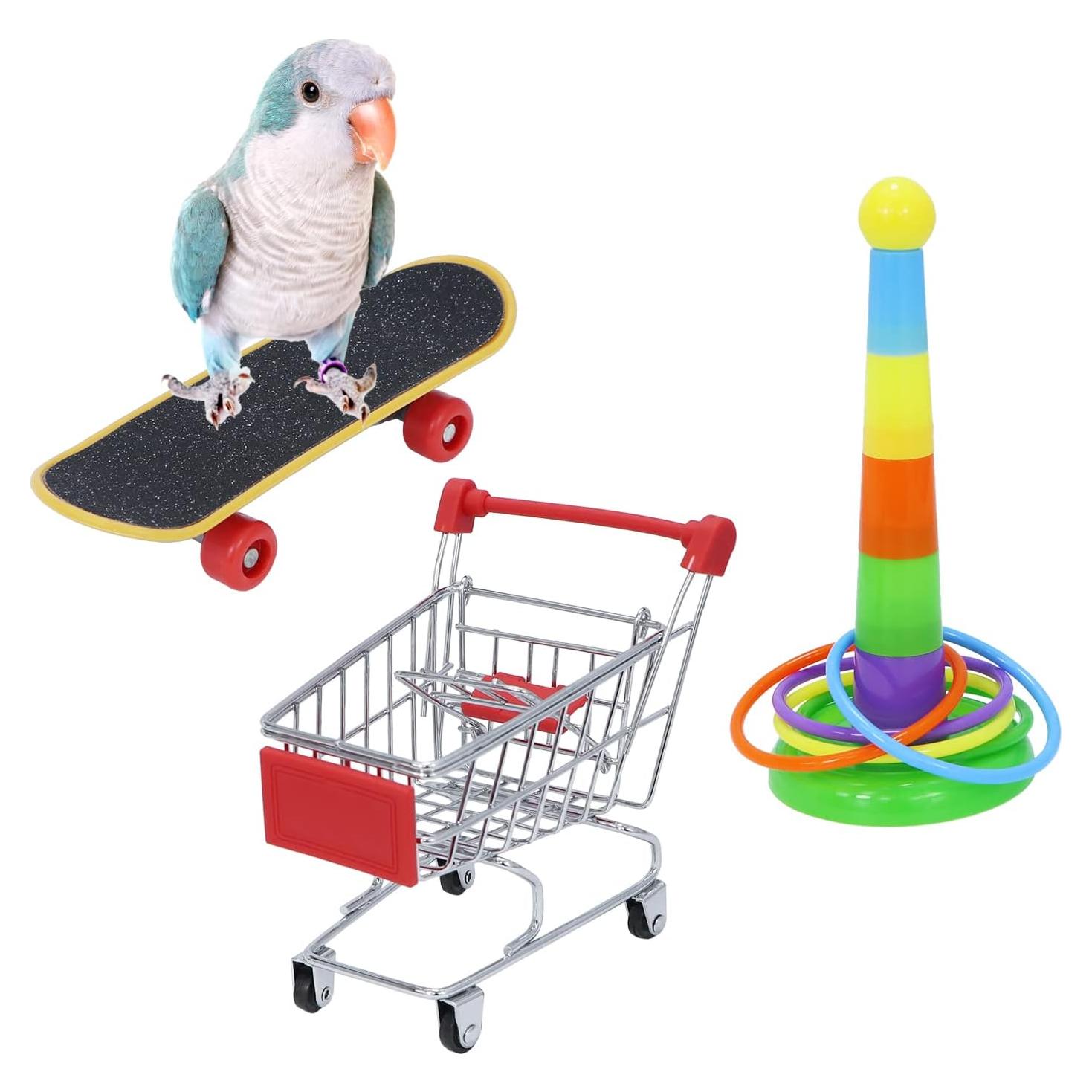 Juguetes para Aves Wontee 3 Piezas Carrito Patineta Anillo