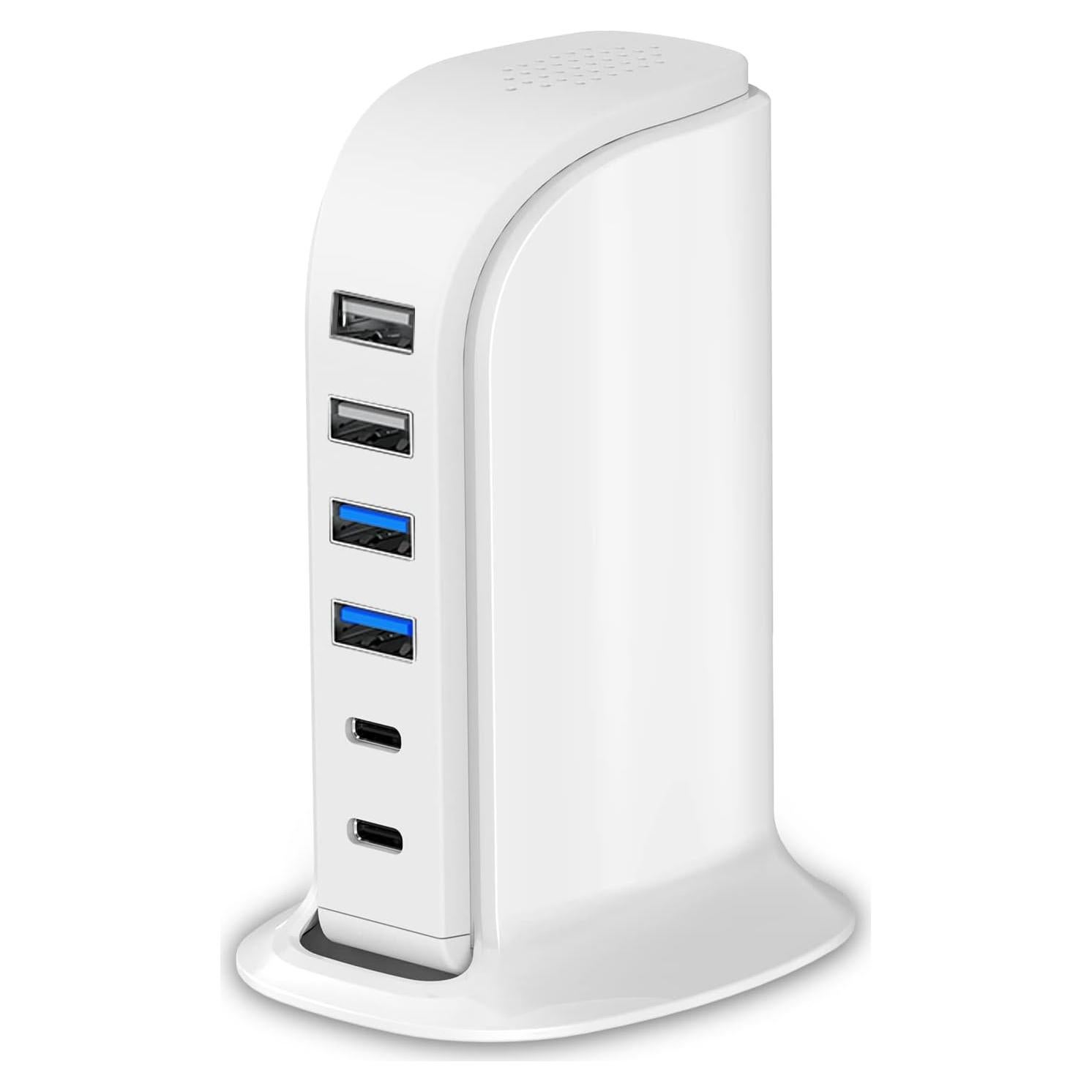 Cargador USB Upoy 45W Estación Carga 6 Puertos Blanco